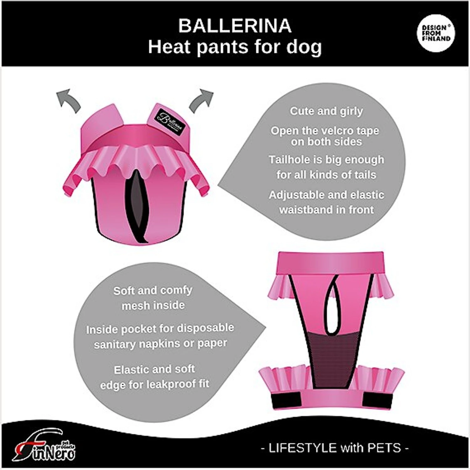 FinNero Ballerina Washable Female Heat Dog Diaper - Image 9
