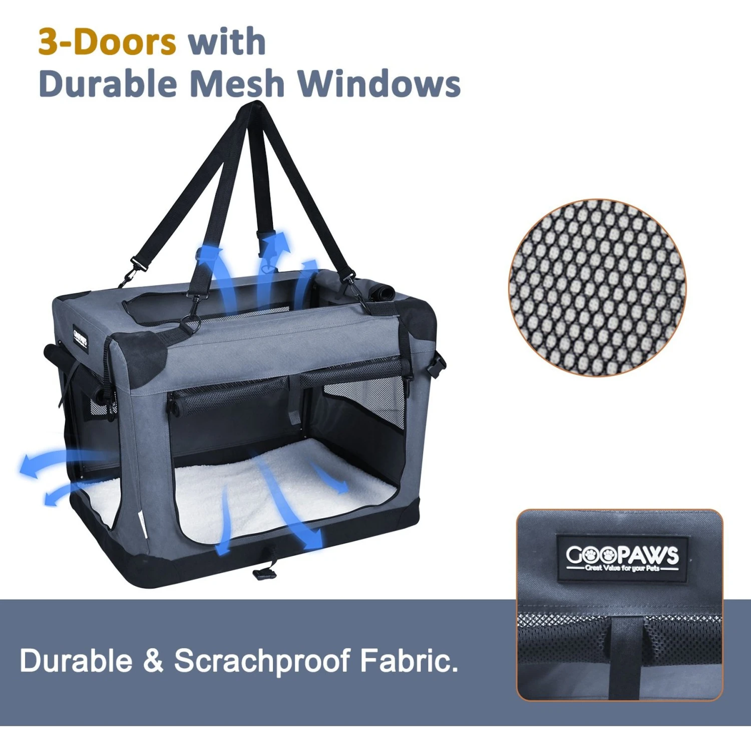 Jespet 3-Door Collapsible Soft-Sided Dog Crate - Image 2