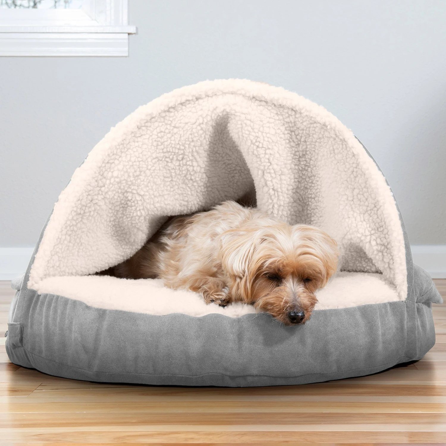 FurHaven Faux Sheepskin Snuggery Memory Top Cat & Dog Bed With Removable Cover