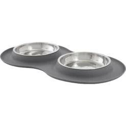 Frisco Double Stainless Steel Pet Bowl With Silicone Mat