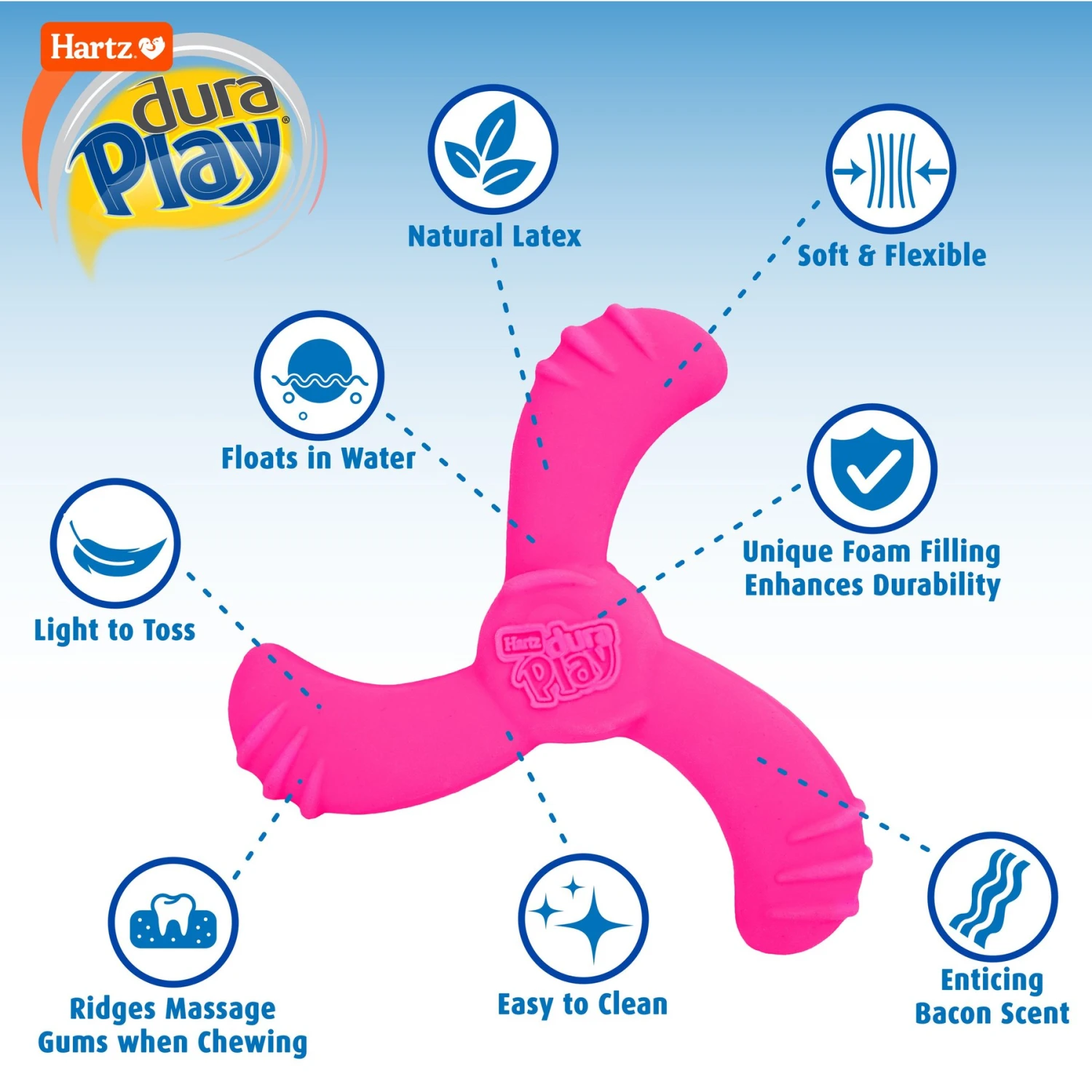 Hartz Dura Play Boomerang Bacon Scented Squeaky Latex Dog Toy, Color Varies - Image 2