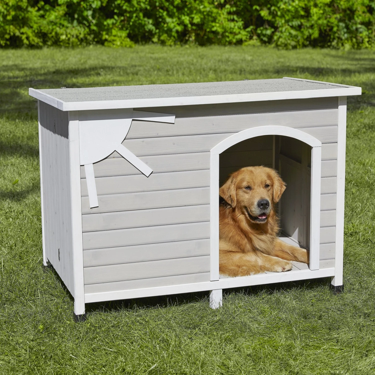 MidWest Eillo Folding Outdoor Wood Dog House, Beige - Image 2