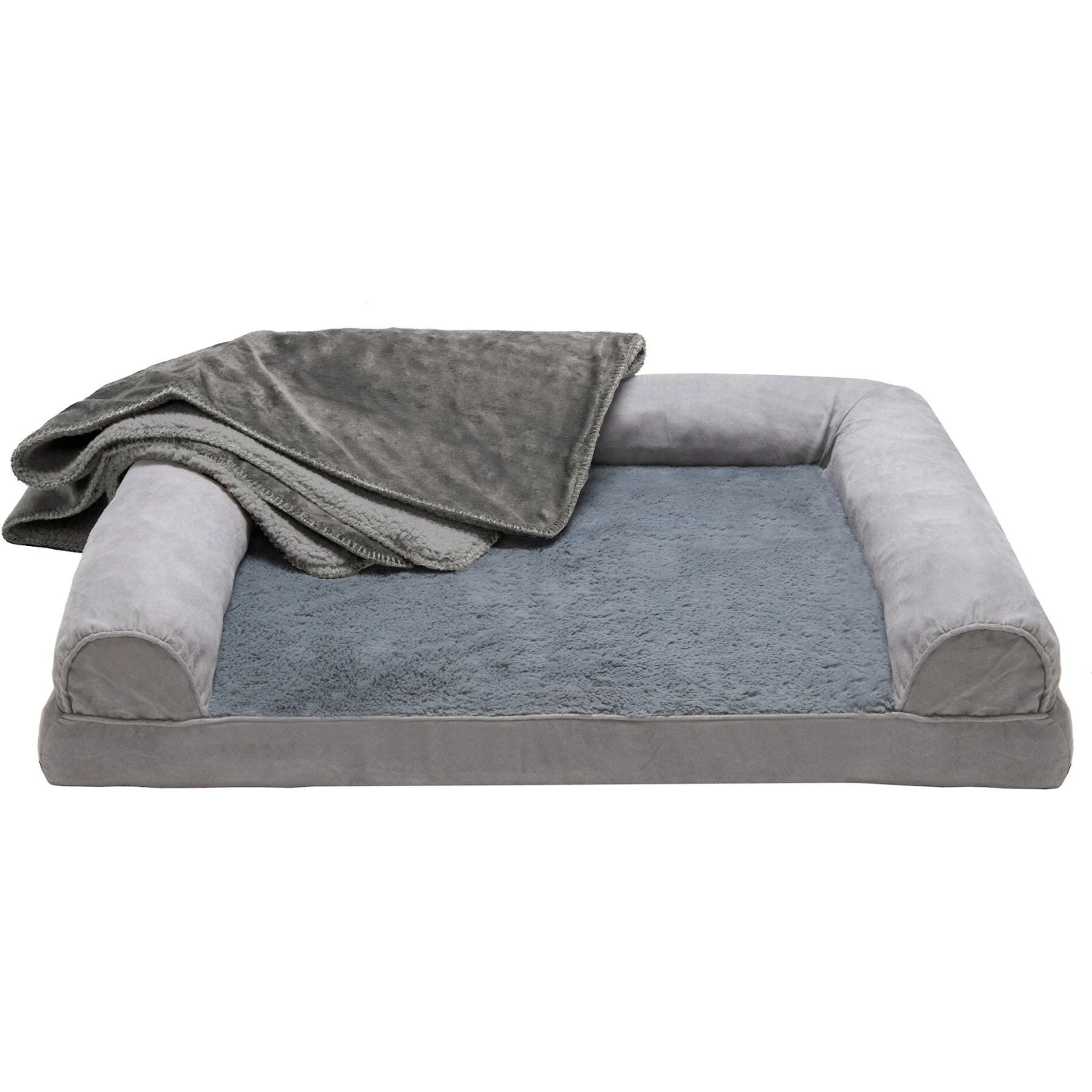 FurHaven Orthopedic Plush & Suede Sofa Dog & Cat Bed & Blanket, Gray, Large - Image 2