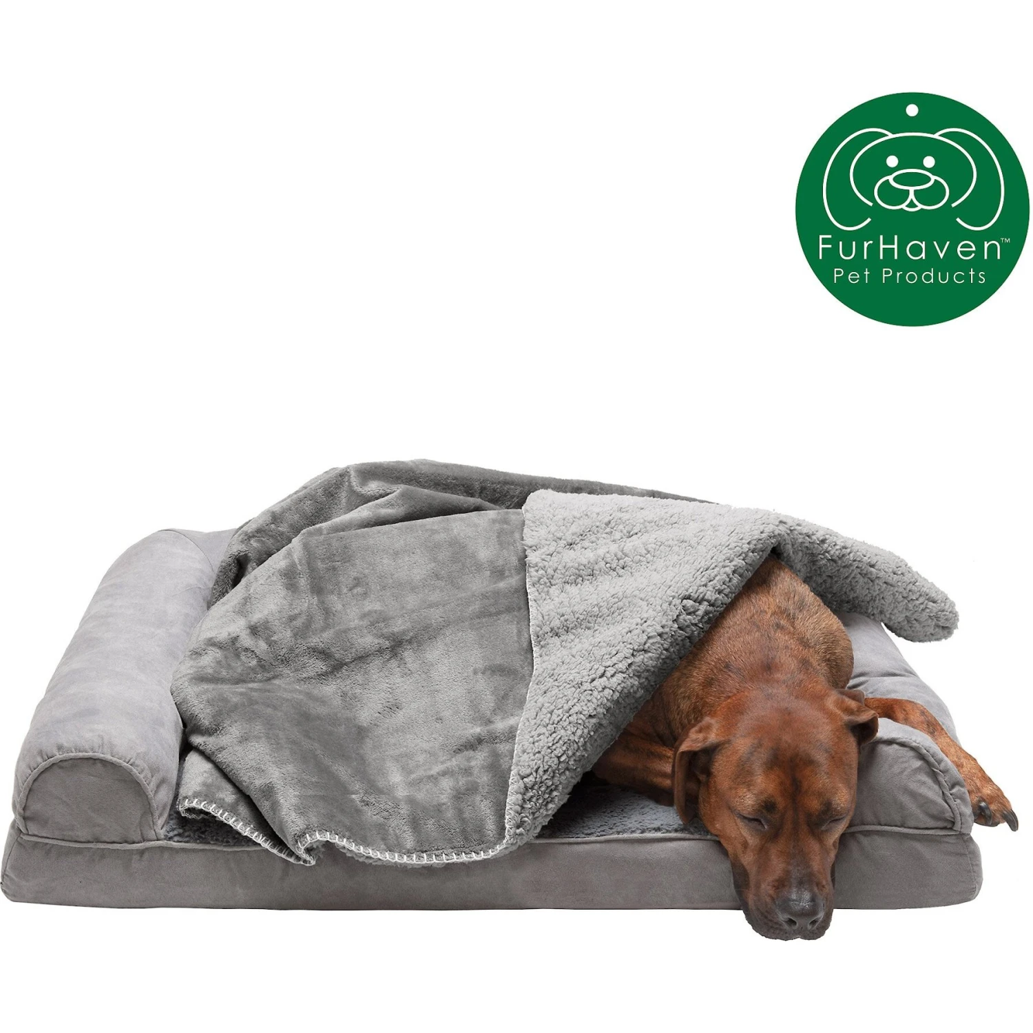 FurHaven Orthopedic Plush & Suede Sofa Dog & Cat Bed & Blanket, Gray, Large - Image 3