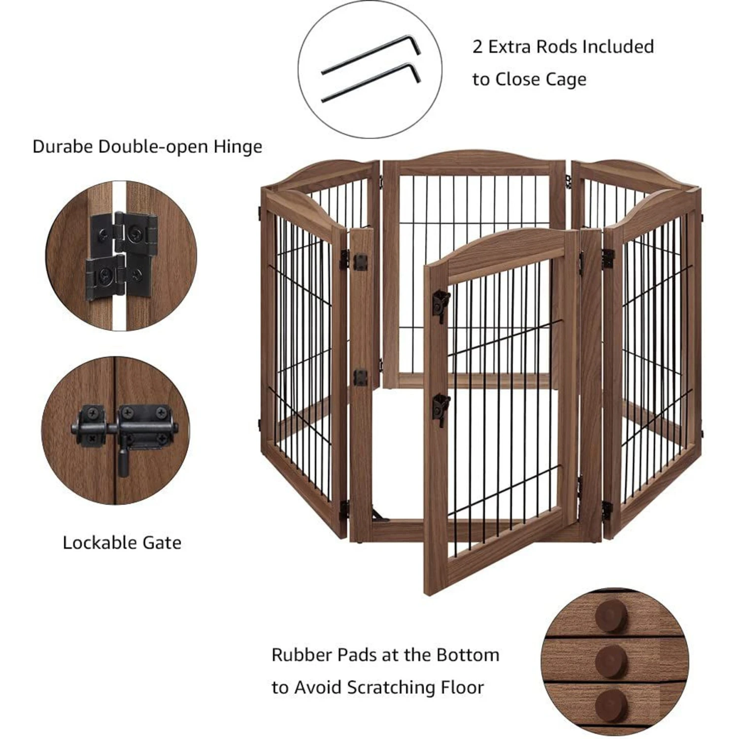 Unipaws 6 Panel Wire Dog Playpen Freestanding Pet Gate - Image 5