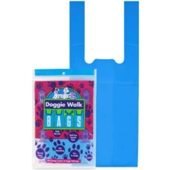 Doggie Walk Bags Baby Powder Scented Tie Handle Dog Poop Bags, Blue