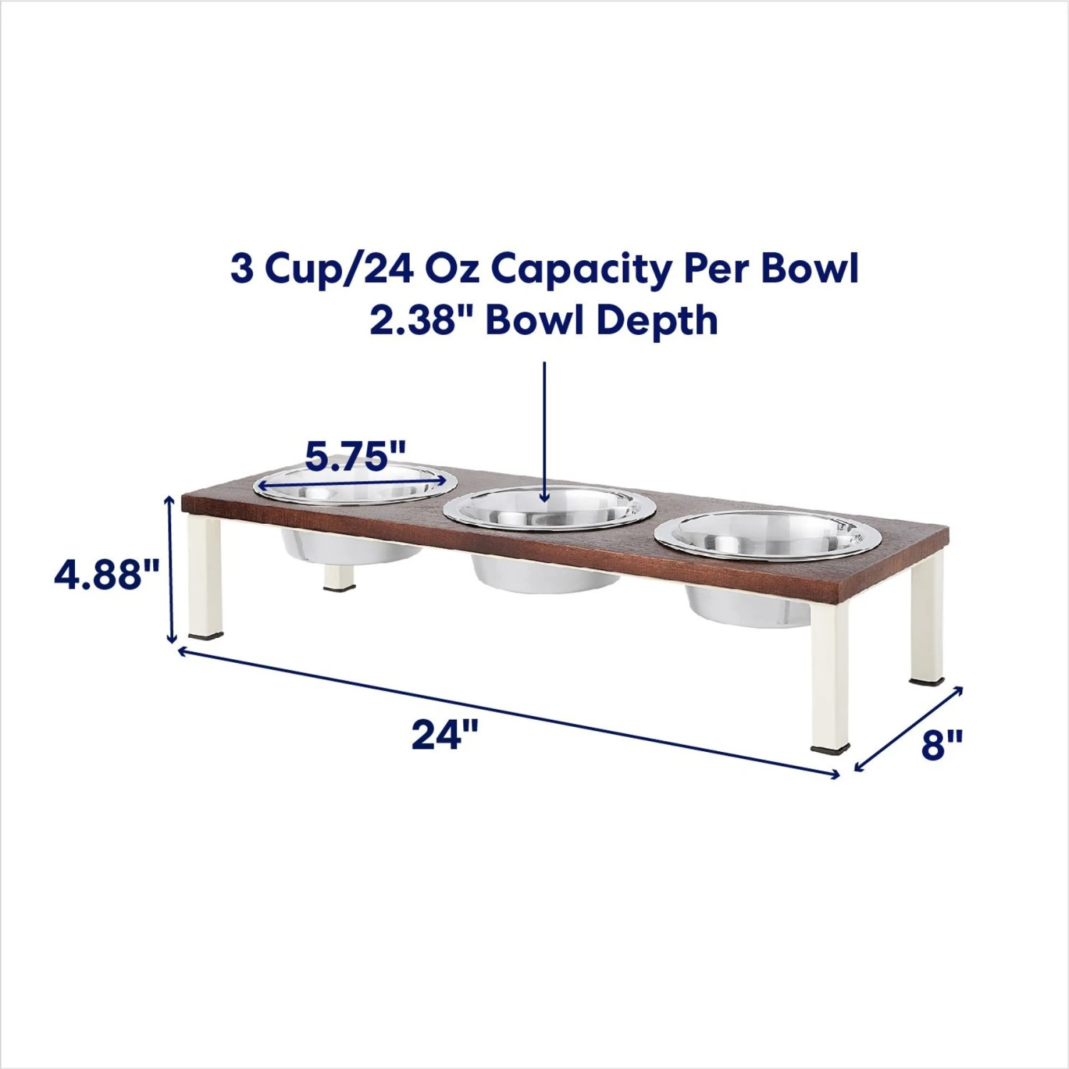 Frisco Multi Pet Feeding 3-Bowls Wood Stainless Steel Dog & Cat Bowl, Dark Wooden - Image 2