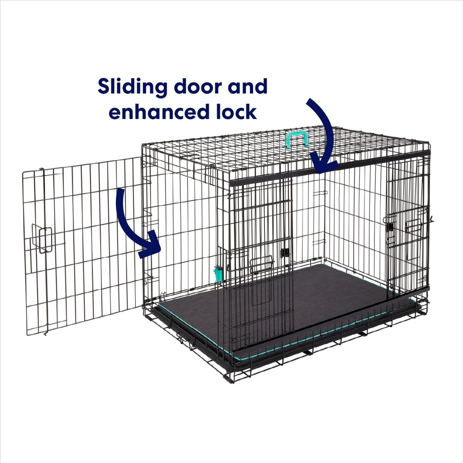 Frisco Heavy Duty Enhanced Lock Sliding Double Door Fold & Carry Wire Dog Crate & Mat Kit - Image 7