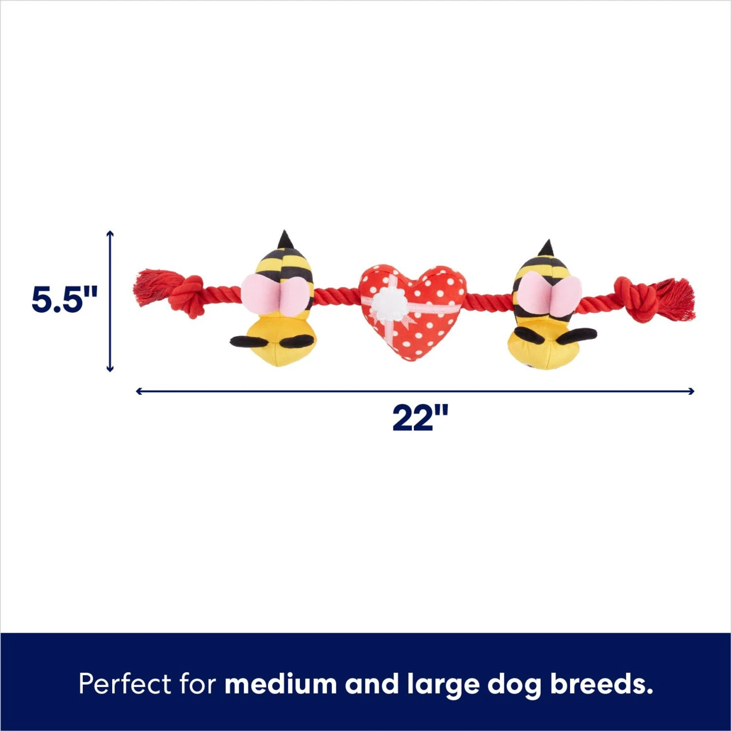 Frisco Valentine Bee Mine Plush With Rope Squeaky Dog Toy - Image 2