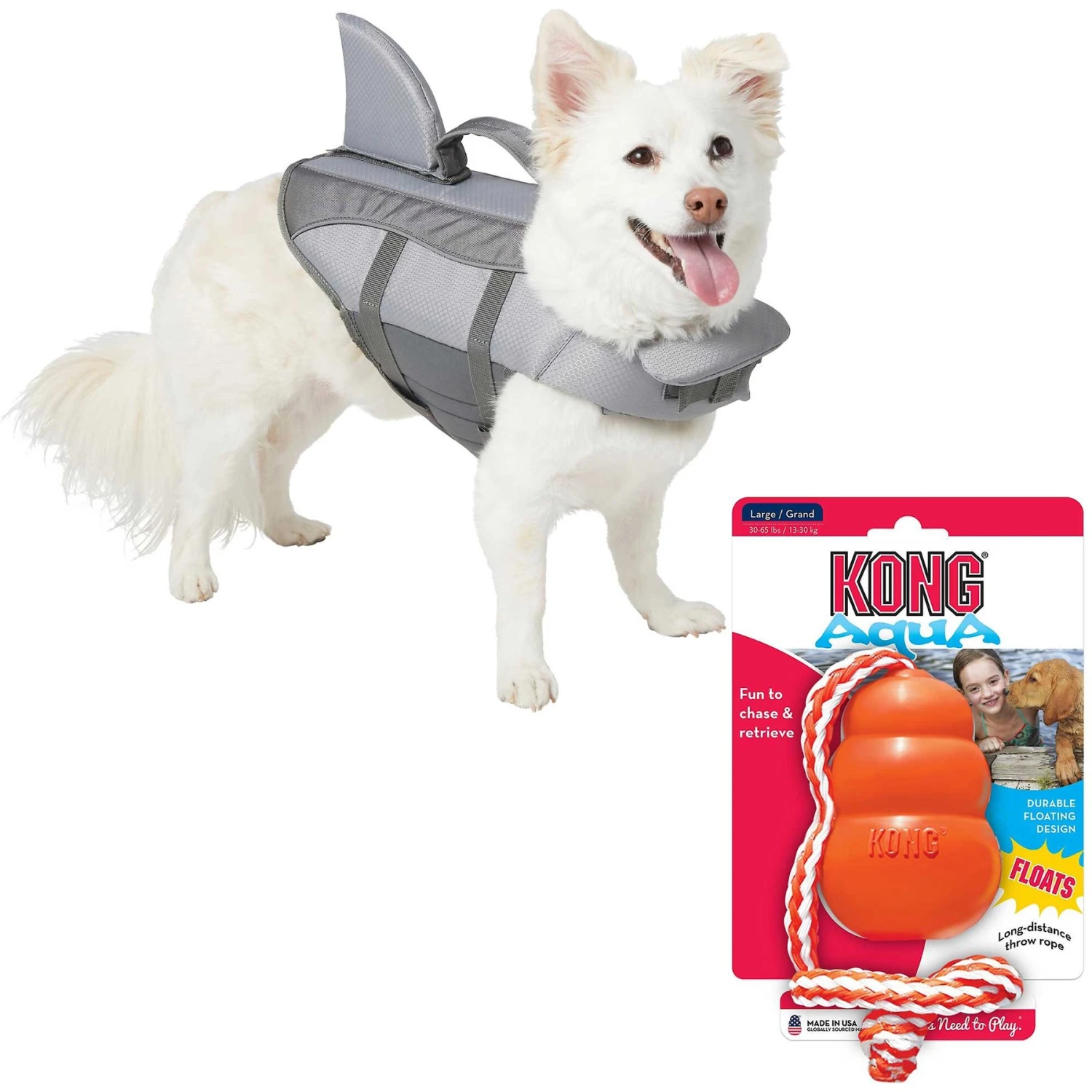 Frisco Shark Dog Life Jacket & KONG Aqua Dog Toy