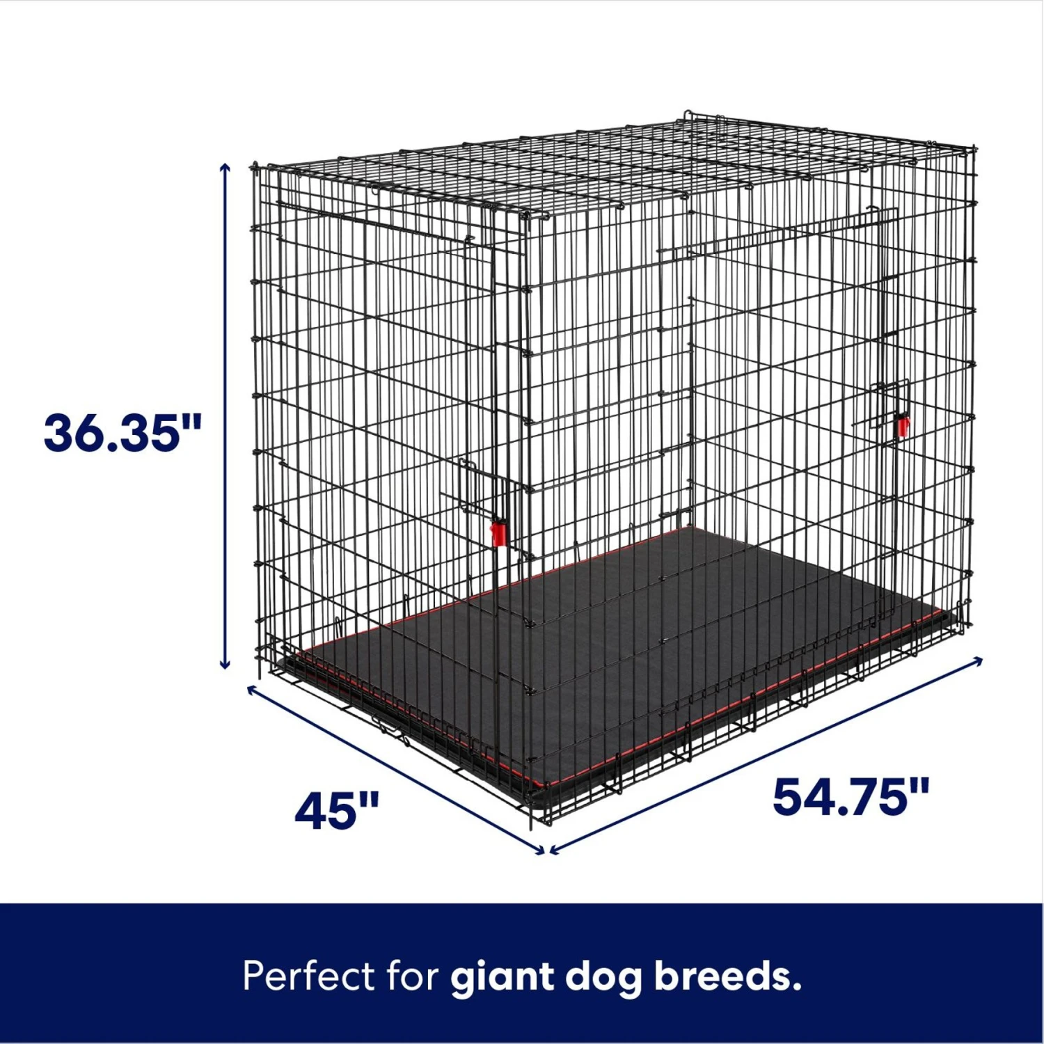 Frisco XX-Large Heavy Duty Enhanced Lock Double Door Wire Dog Crate, Fold & Carry Wire Dog Crate & Mat Kit, 54" - Image 2