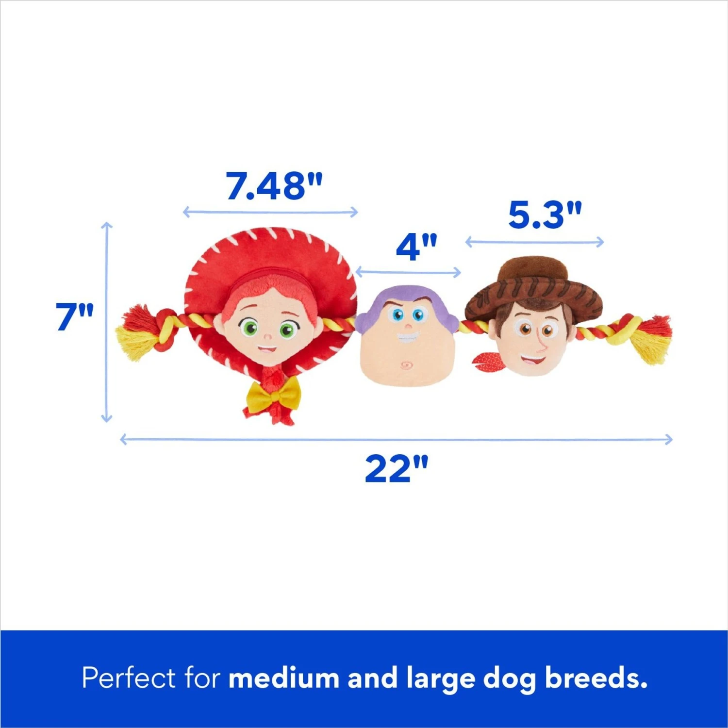 Pixar Toy Story's Woody, Jessie, & Buzz Lightyear Plush With Rope Squeaky Dog Toy - Image 2