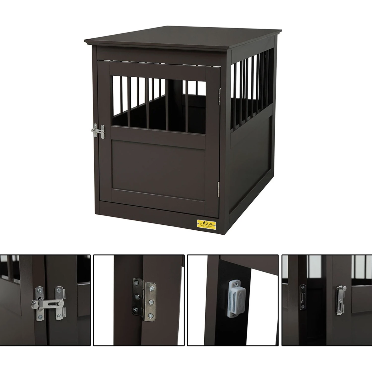 Coziwow By Jaxpety Single Door Furniture Style Wooden Dog Crate & End Table, Brown - Image 5