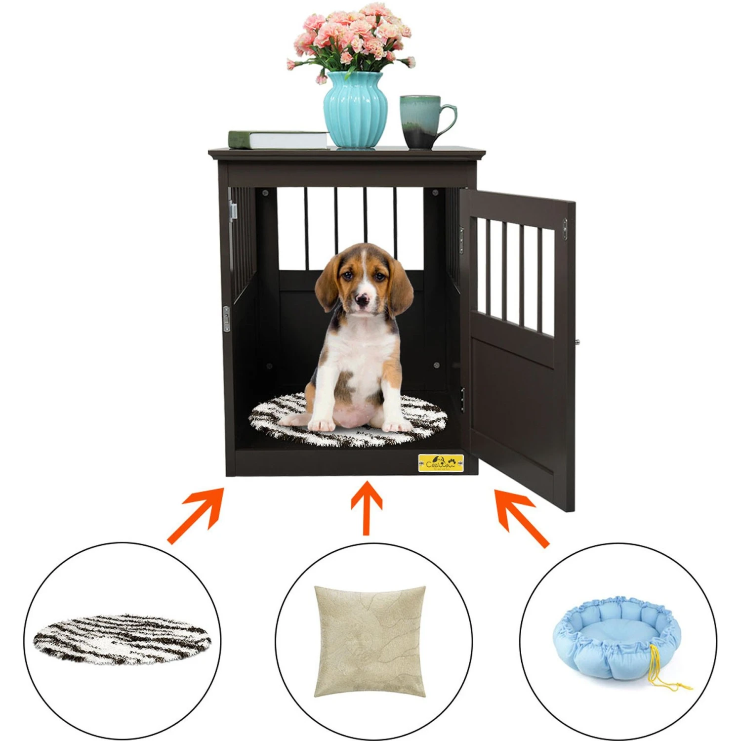 Coziwow By Jaxpety Single Door Furniture Style Wooden Dog Crate & End Table, Brown - Image 6