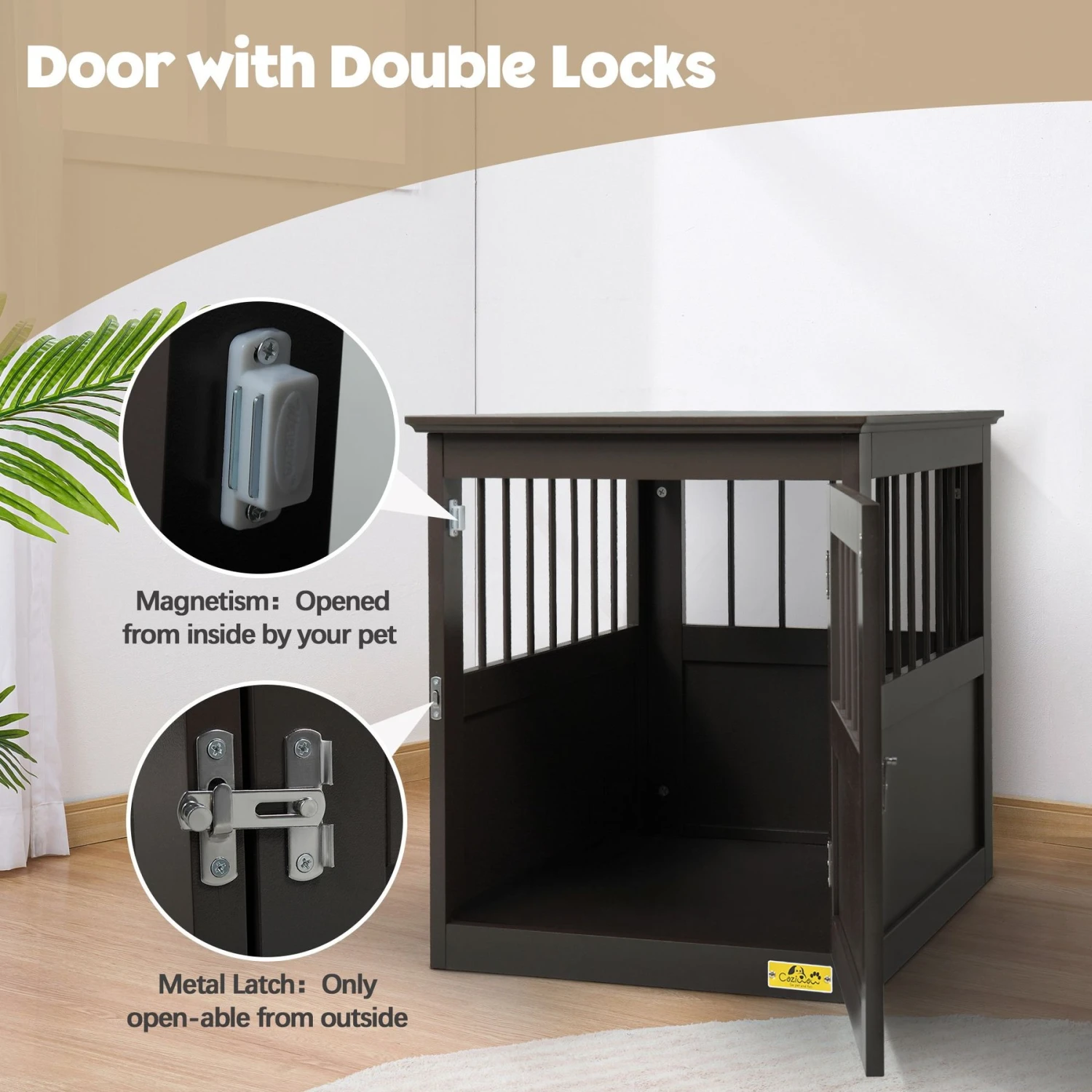 Coziwow By Jaxpety Single Door Furniture Style Wooden Dog Crate & End Table, Brown - Image 7