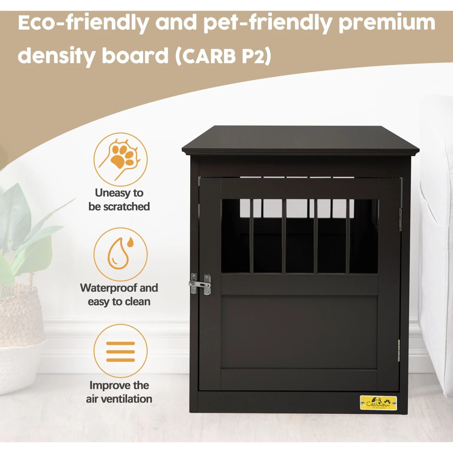 Coziwow By Jaxpety Single Door Furniture Style Wooden Dog Crate & End Table, Brown - Image 9