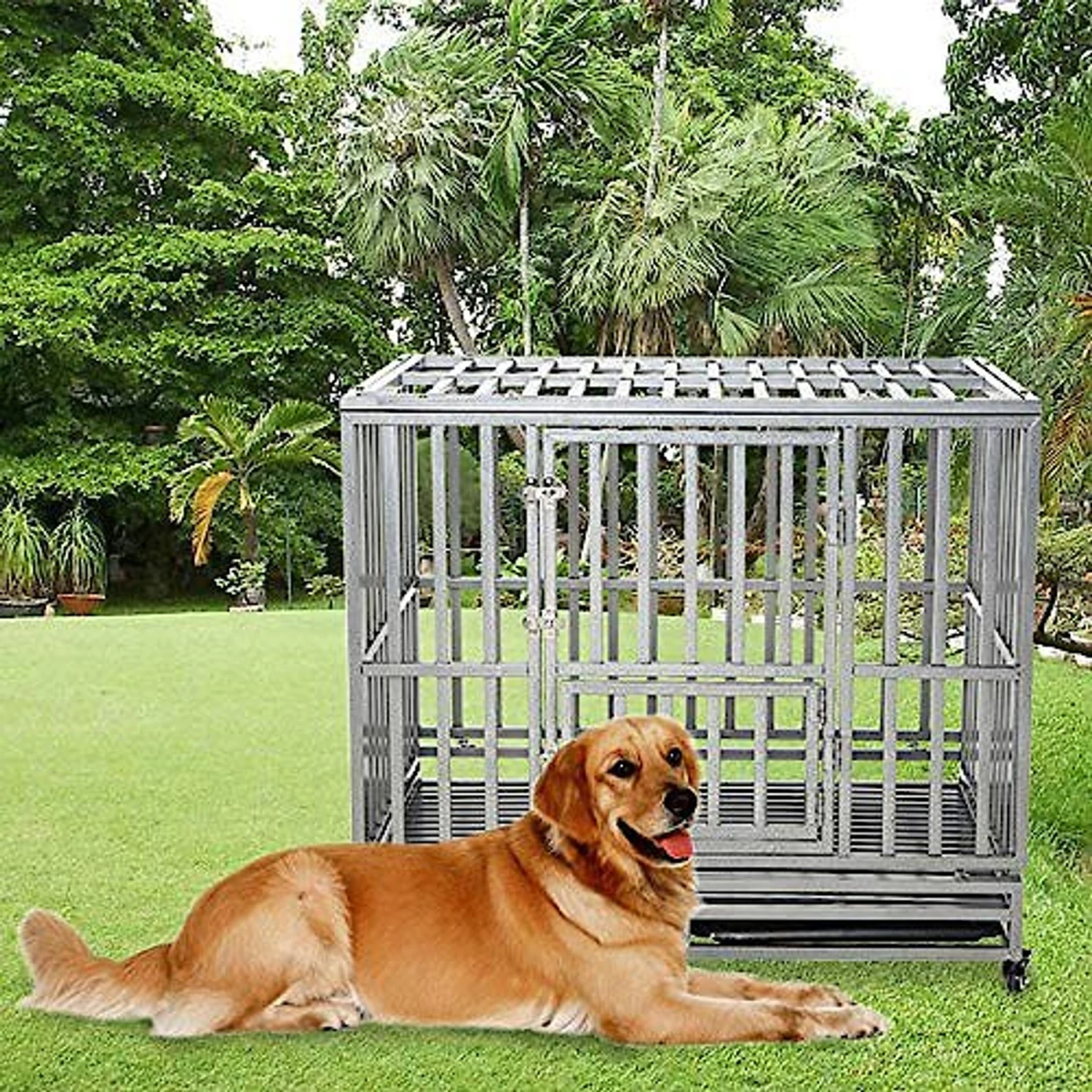 SMONTER Heavy Duty I Shape Dog Crate, Silver