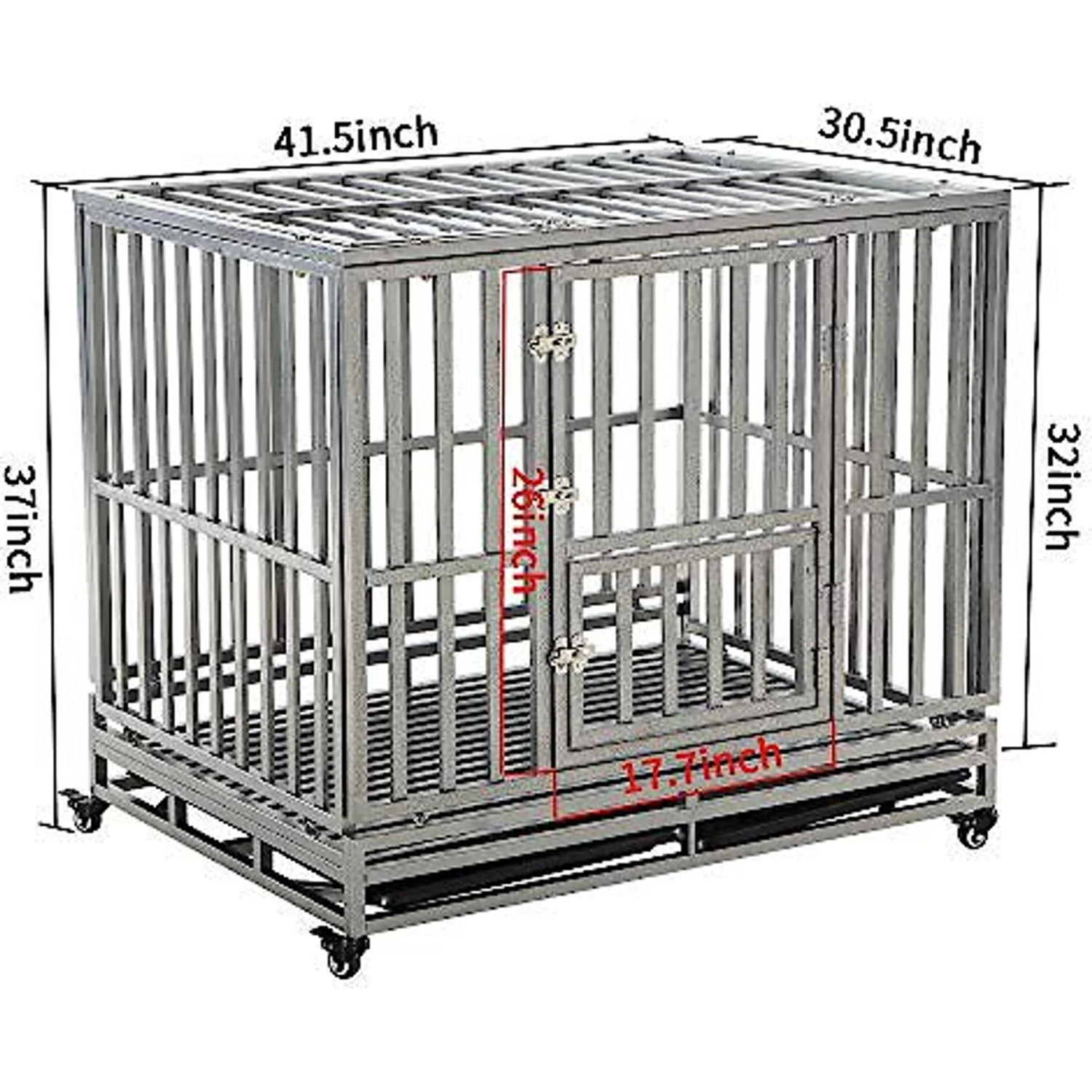 SMONTER Heavy Duty I Shape Dog Crate, Silver - Image 2