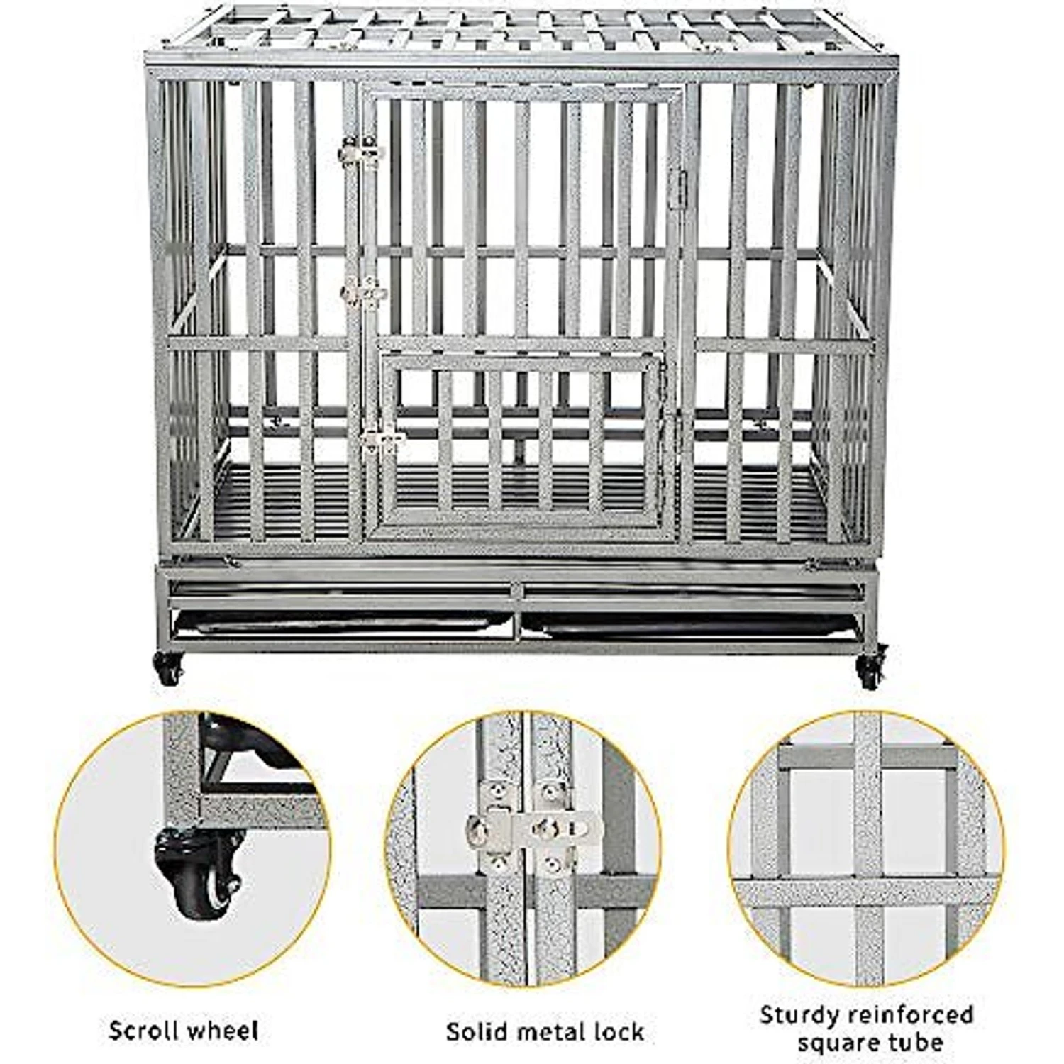 SMONTER Heavy Duty I Shape Dog Crate, Silver - Image 7