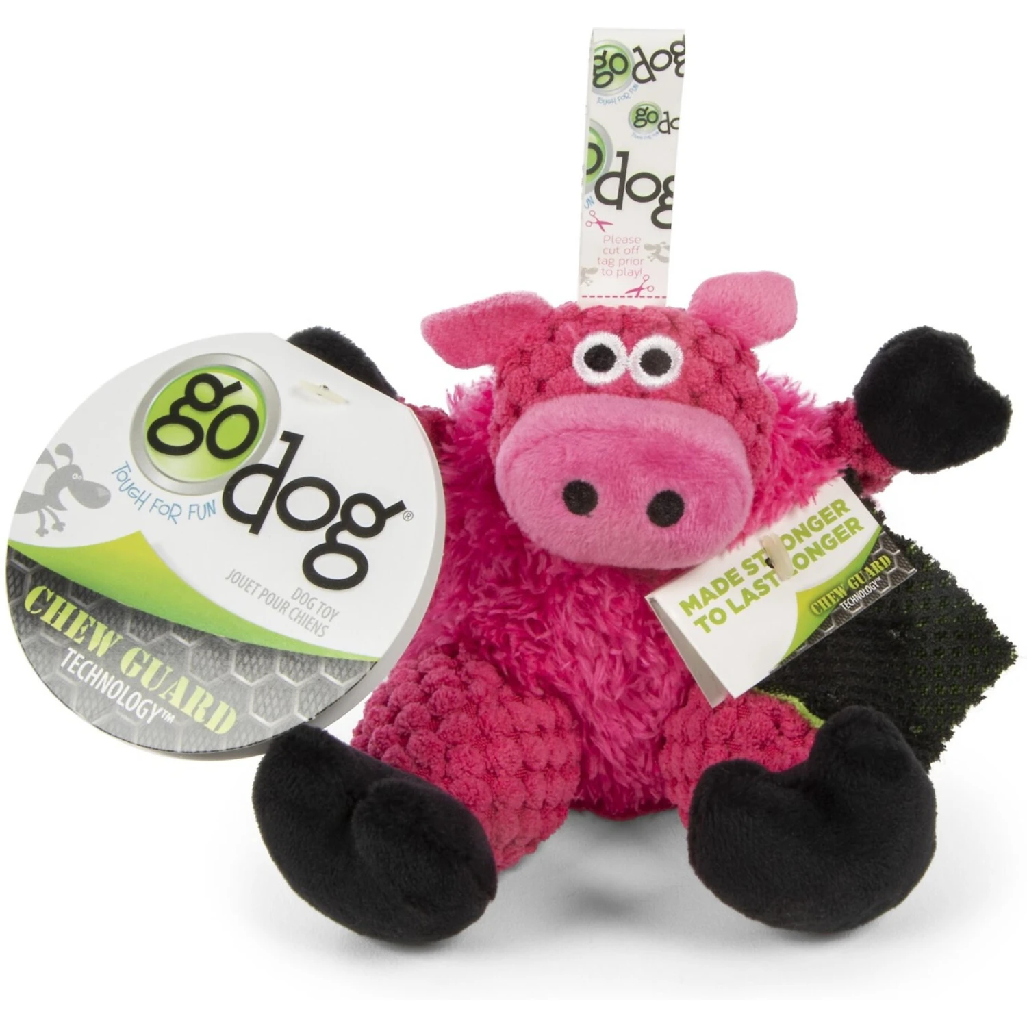 GoDog Checkers Sitting Pig Squeaker Dog Toy, Pink
