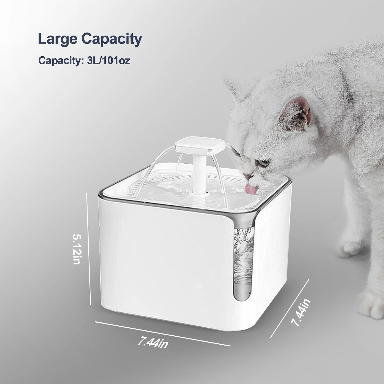Petdiary Automatic Cat Water Fountain, White, Medium - Image 2