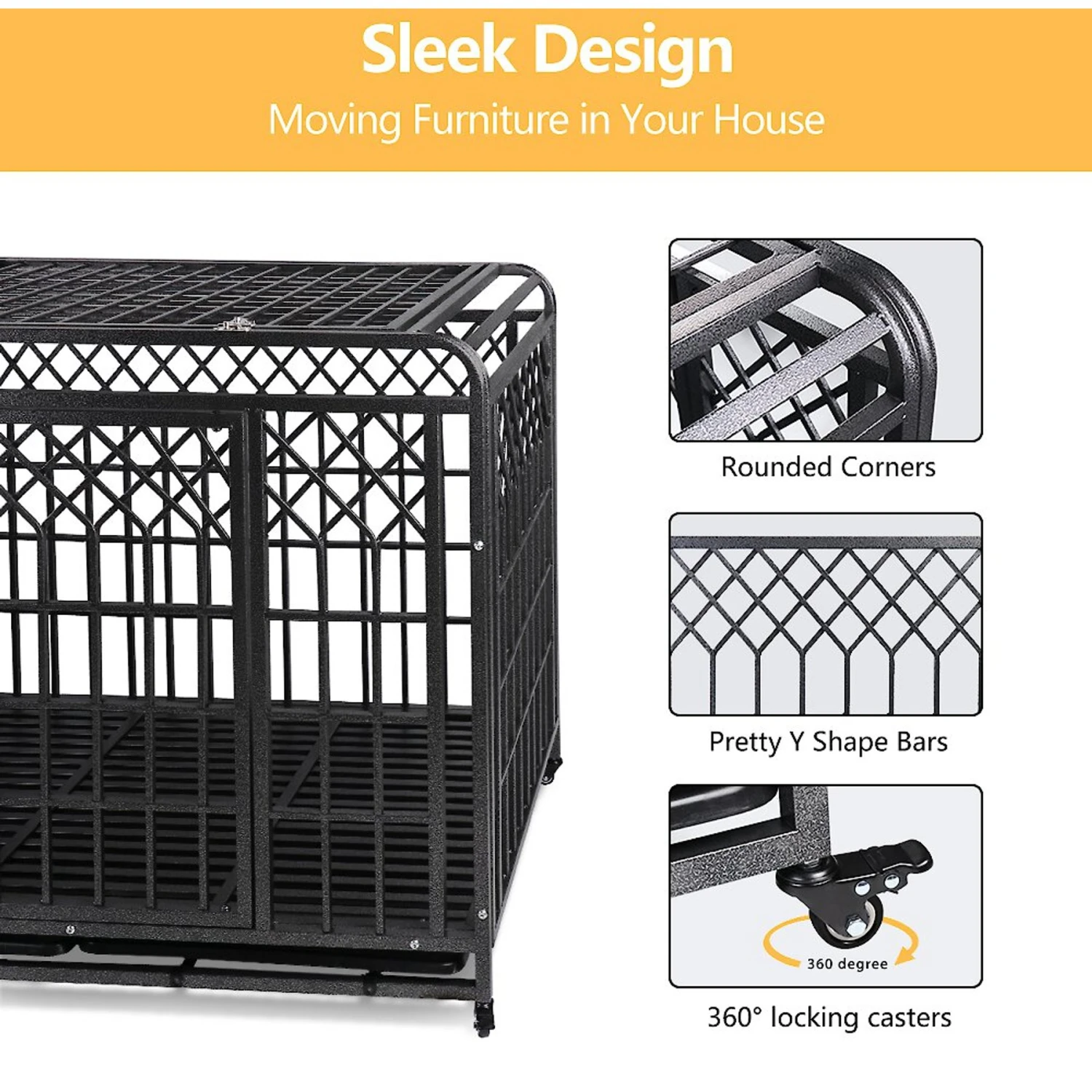 SMONTER Heavy Duty Double Lock Metal Large Breed Dog Crate, Dark Silver - Image 4