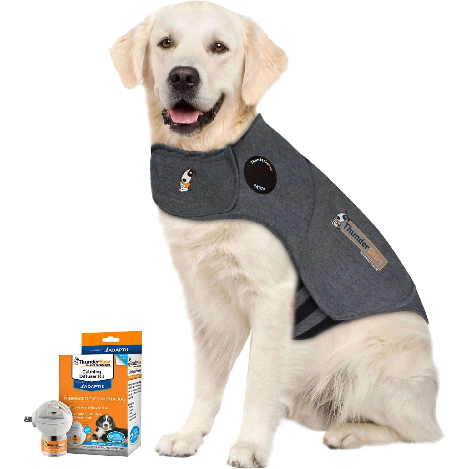 ThunderShirt Classic Anxiety & Calming Vest For Dogs, Heather Grey & ThunderEase Calming Diffuser For Dogs