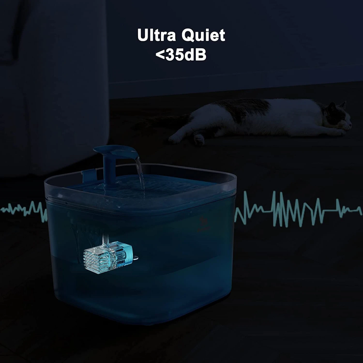 PATPET Triple Filter Ultra Quiet Pump Cat & Dog Water Fountain Dispenser, Blue, 75-oz - Image 3