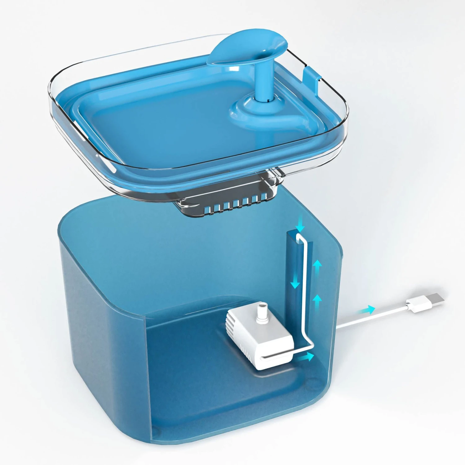 PATPET Triple Filter Ultra Quiet Pump Cat & Dog Water Fountain Dispenser, Blue, 75-oz - Image 5