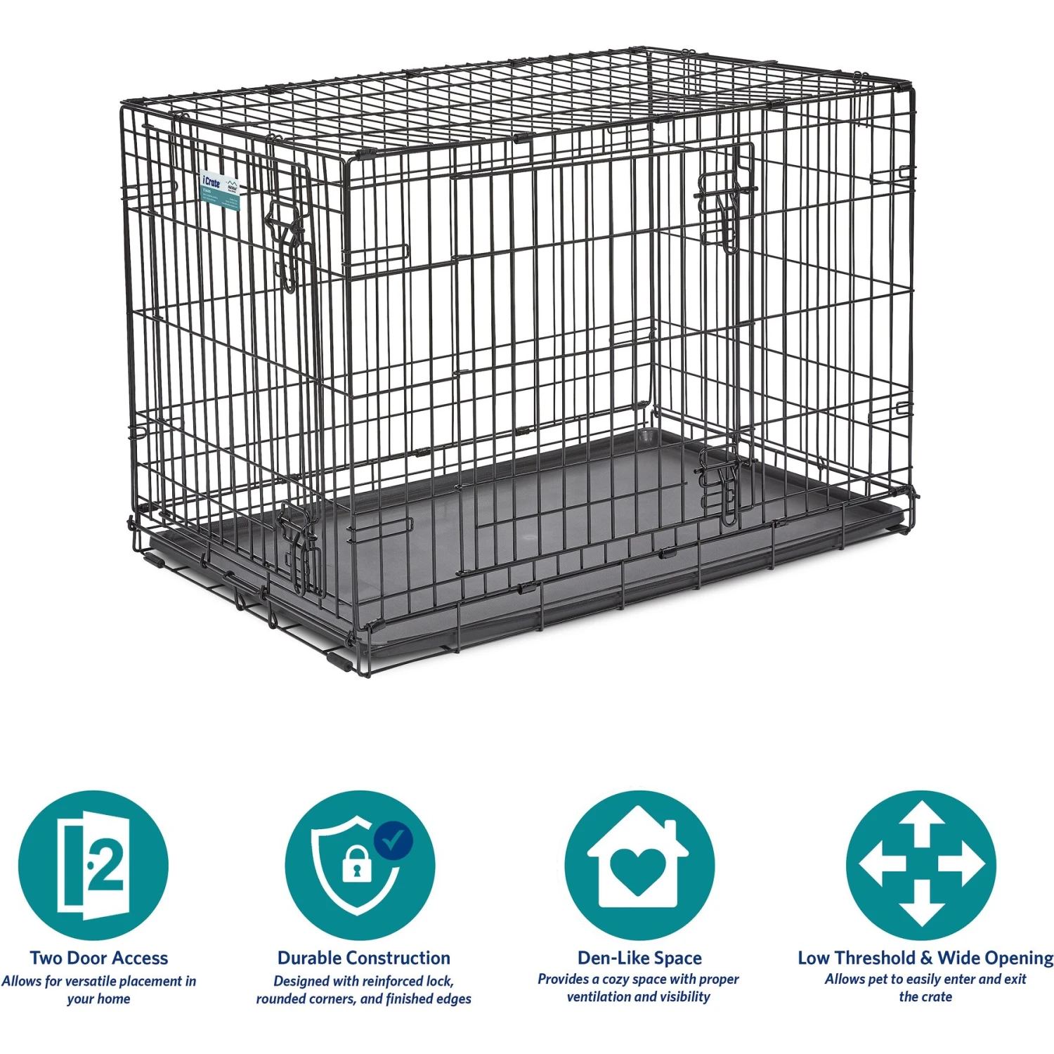 MidWest ICrate Fold & Carry Double Door Collapsible Wire Dog Crate - Image 6