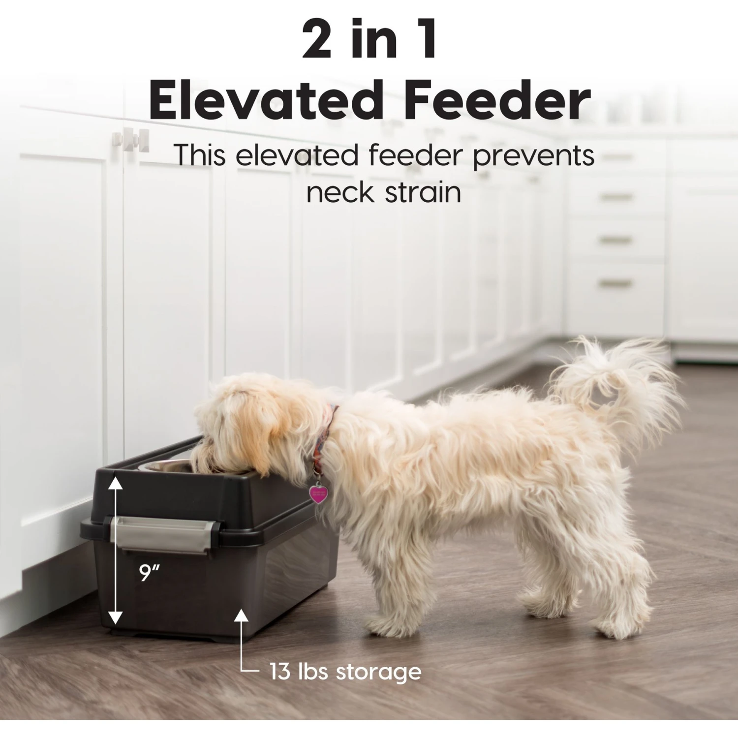 IRIS USA WeatherPro Airtight Elevated Pet Feeder With Food Storage Container & Bowls In Lid - Image 2