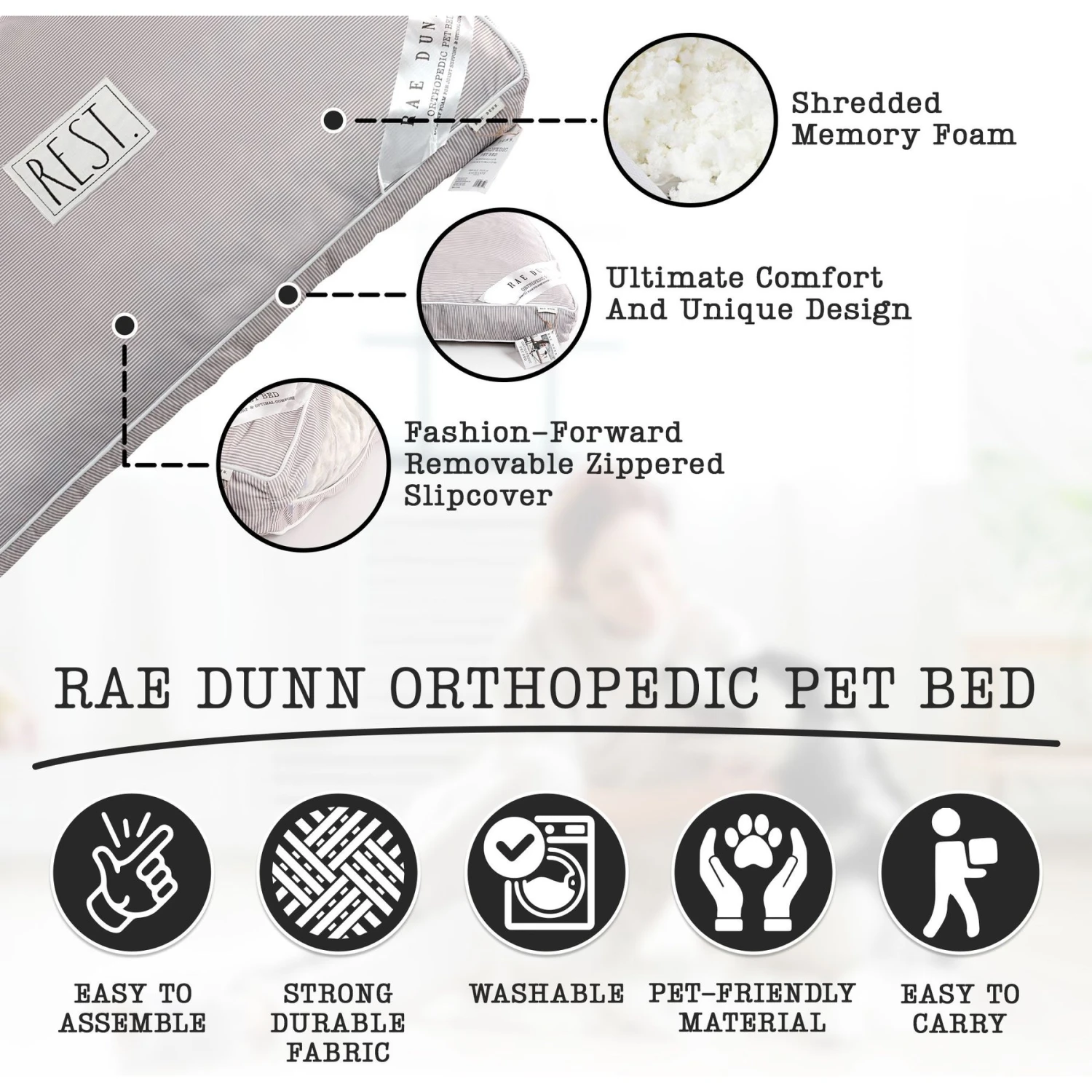 Rae Dunn "Rest" Orthopedic Dog & Cat Pillow Bed - Image 7