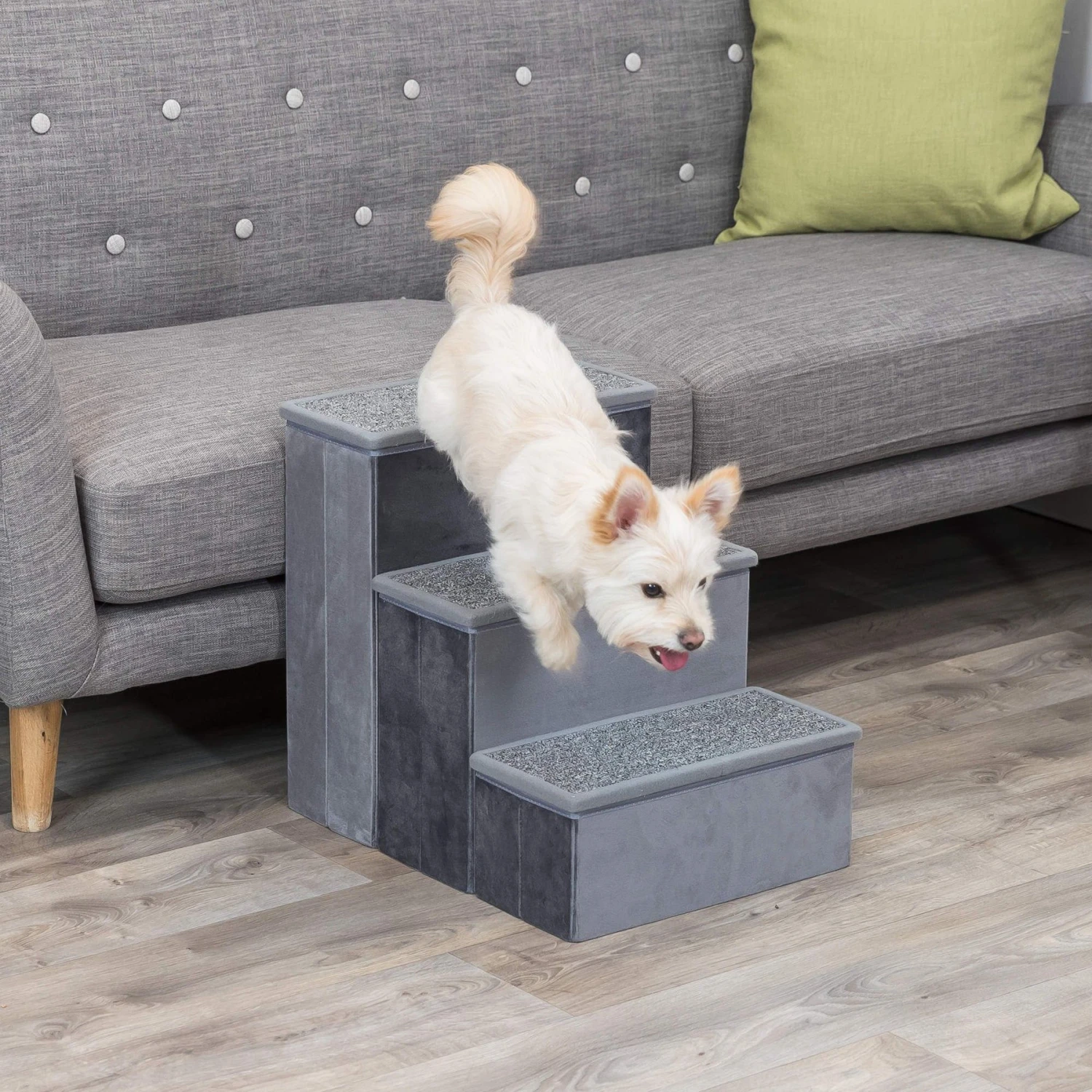 TRIXIE Velour Foldable Cat & Dog Stairs With Storage, Gray - Image 2