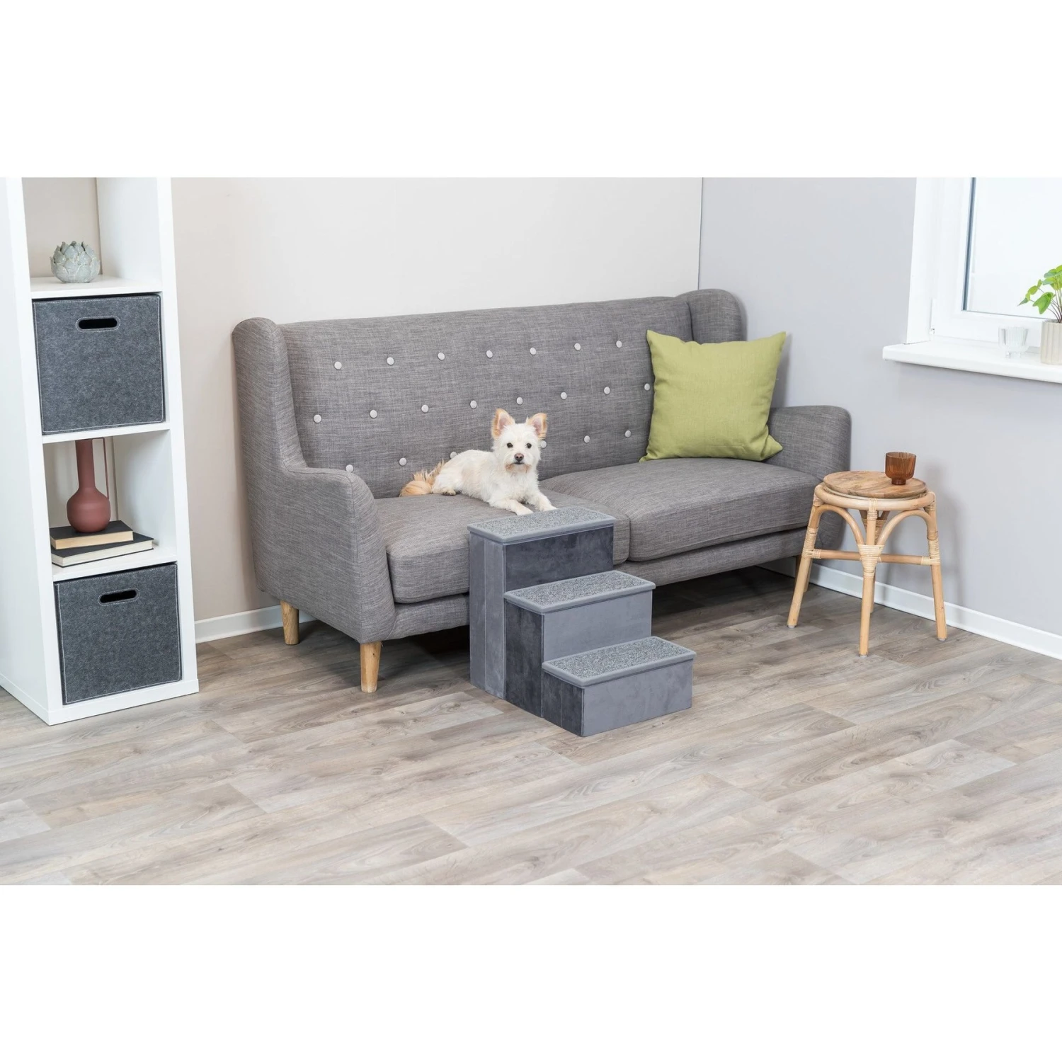 TRIXIE Velour Foldable Cat & Dog Stairs With Storage, Gray - Image 3