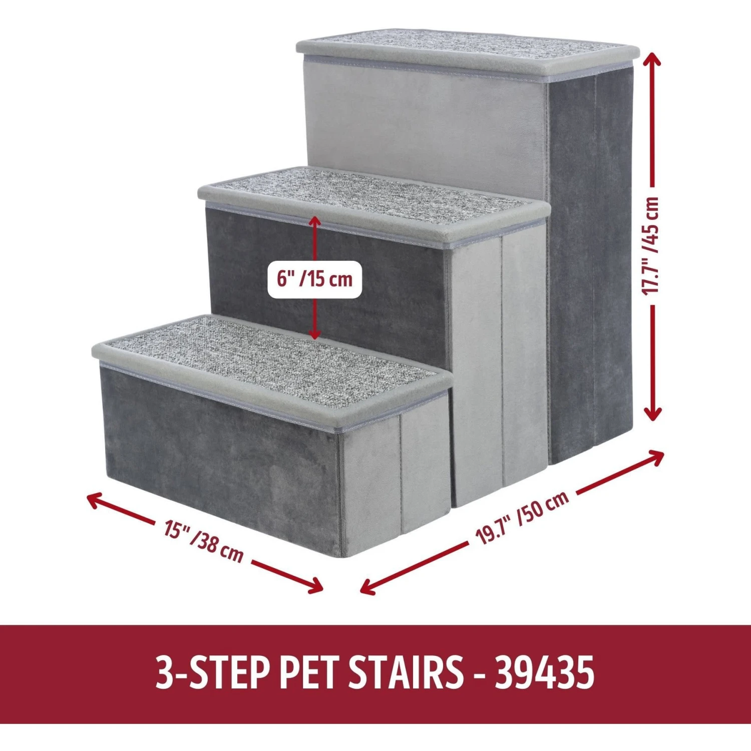 TRIXIE Velour Foldable Cat & Dog Stairs With Storage, Gray - Image 4