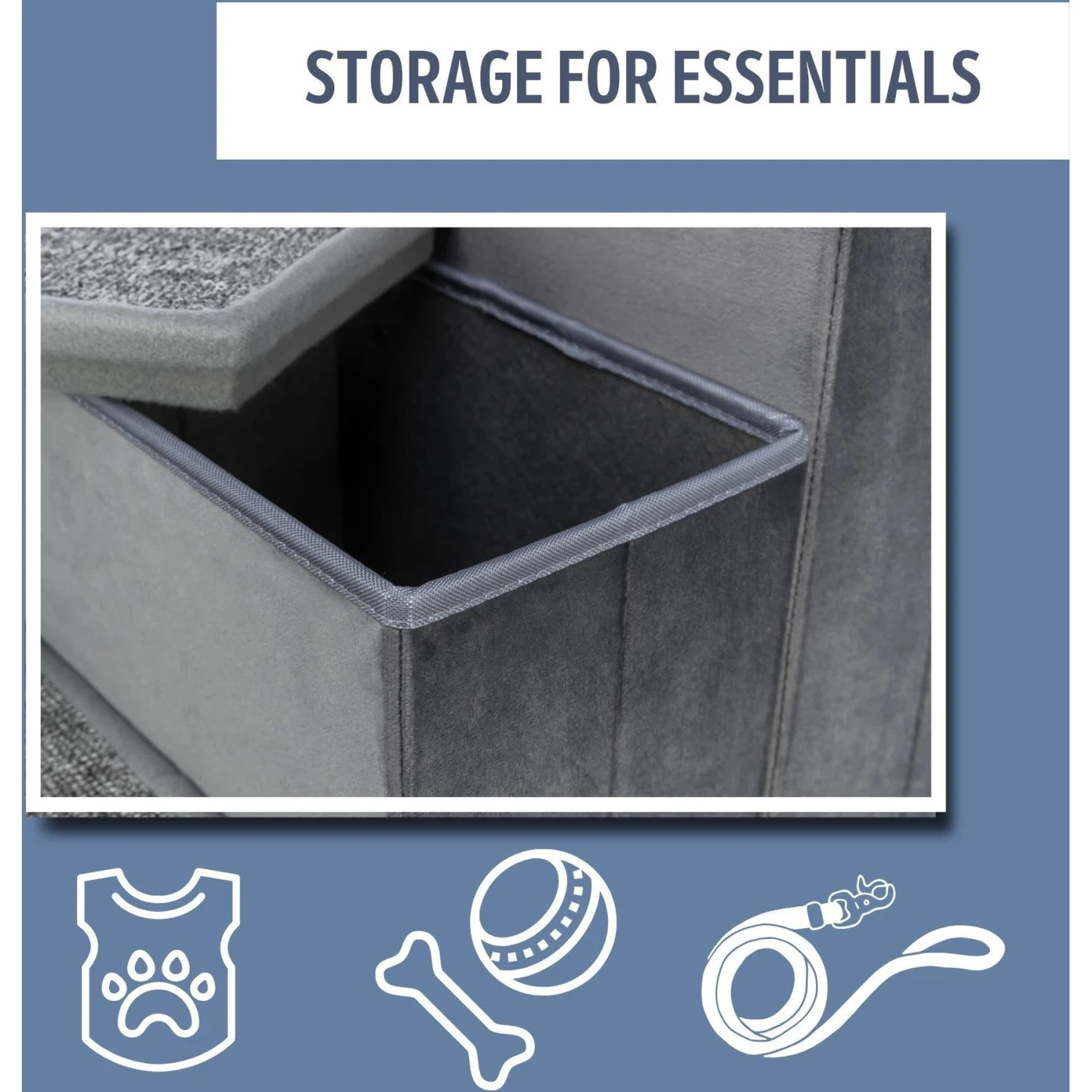 TRIXIE Velour Foldable Cat & Dog Stairs With Storage, Gray - Image 6