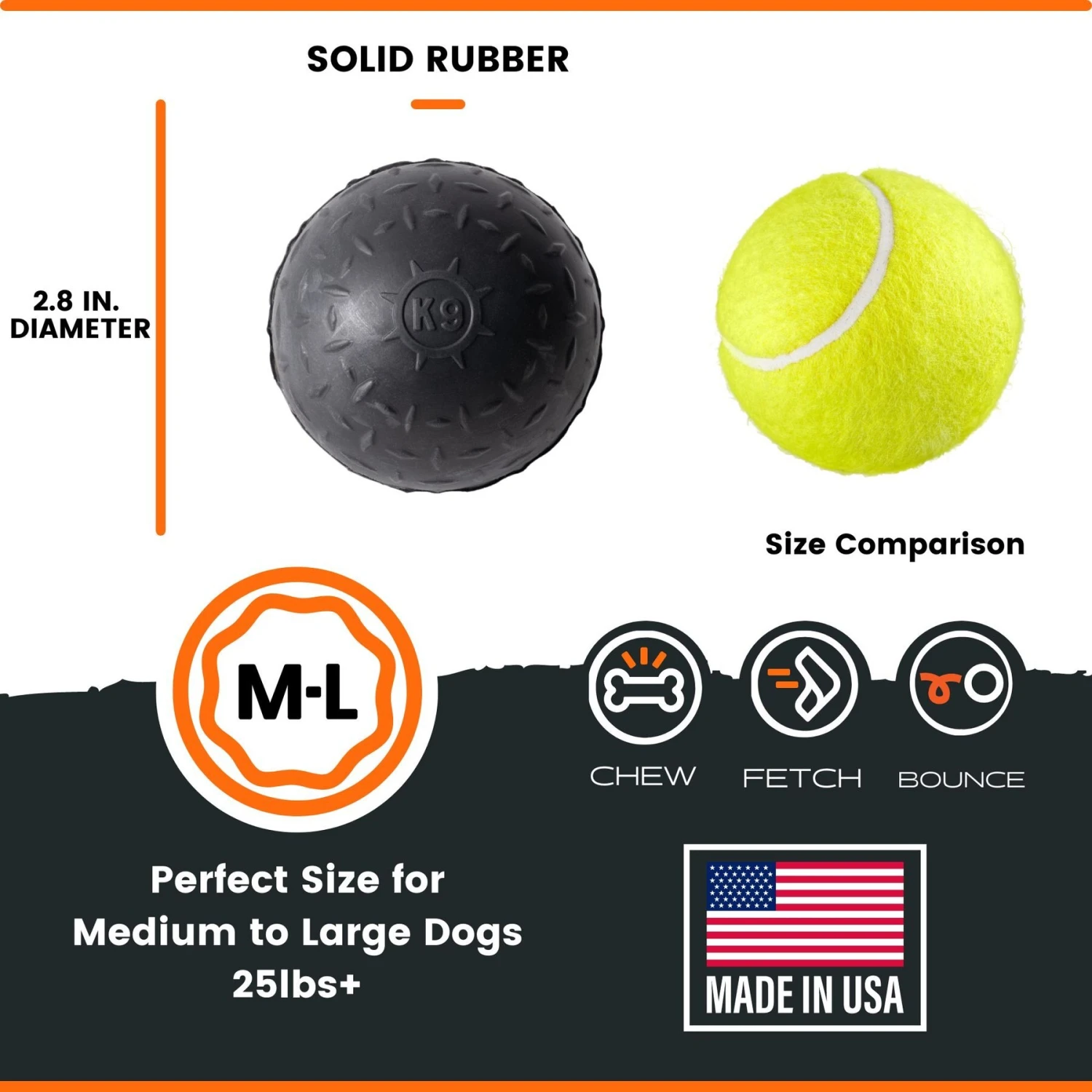 Monster K9 Dog Toys Ultra Durable Dog Ball, Black - Image 3