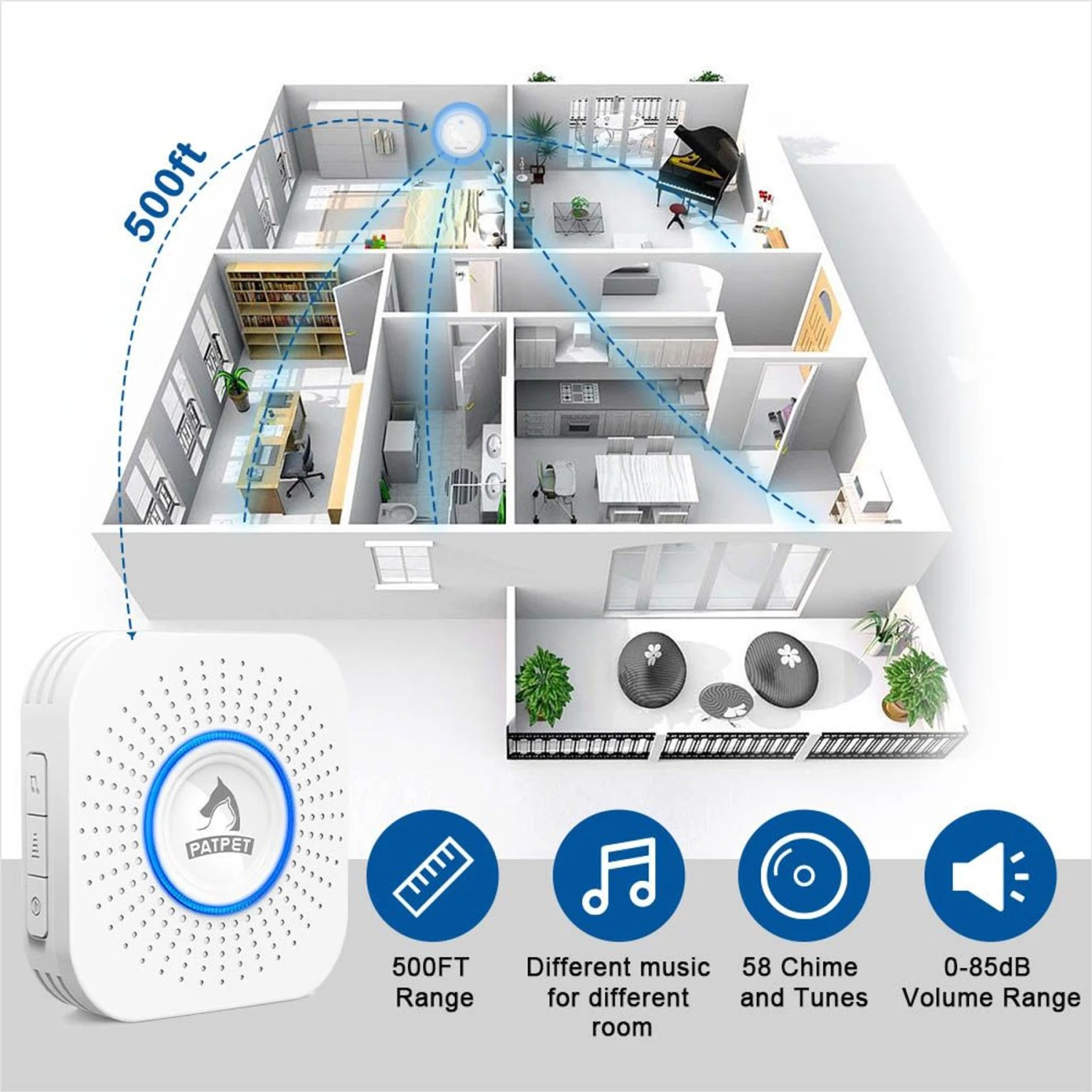 PATPET Smart Training Doorbell Potty Communication Dog & Cat Toy, White, Small - Image 4