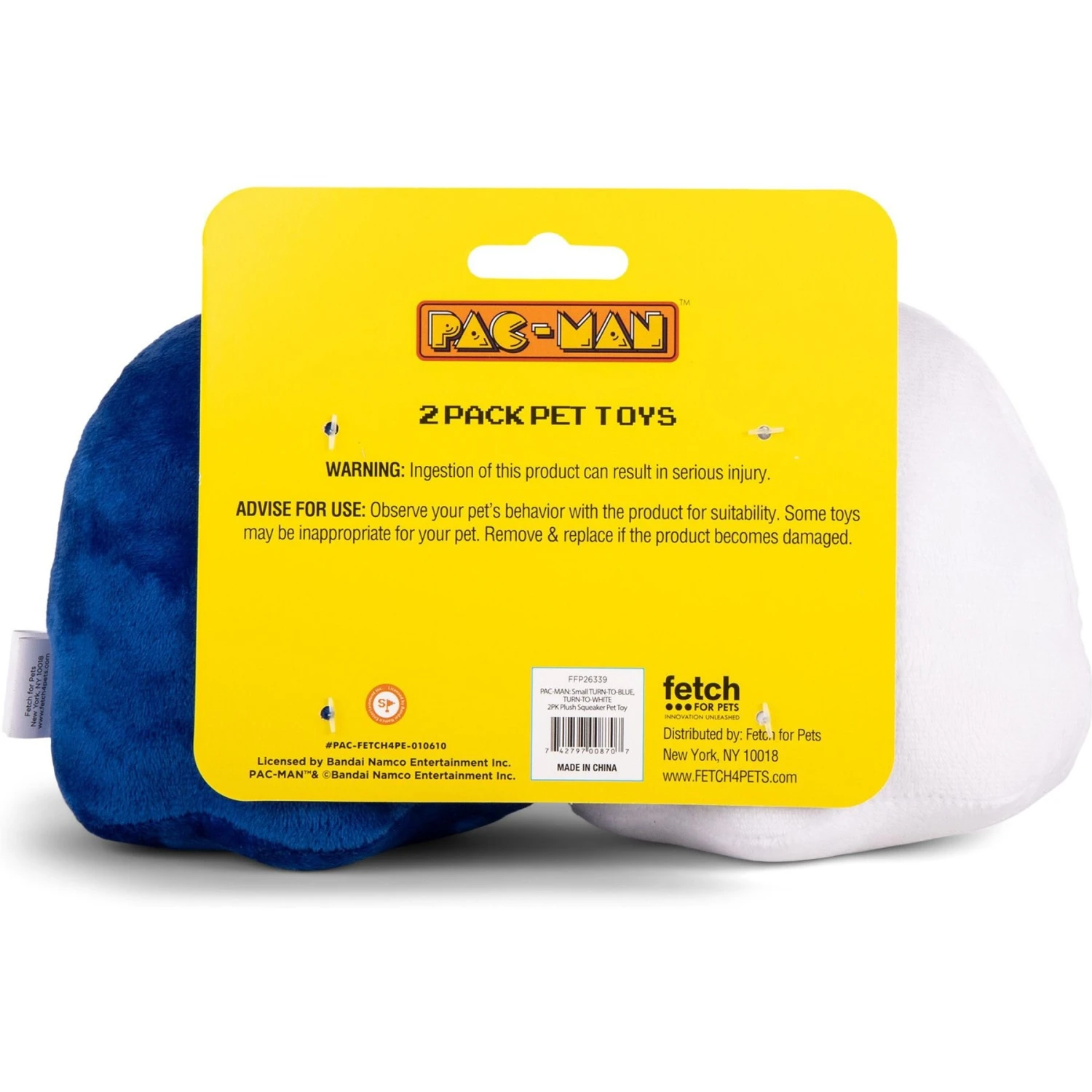 Fetch For Pets Pac-Man Turn-To-Blue & Turn-To-White Plush Squeaky Dog Toy, Small, 2 Count - Image 3