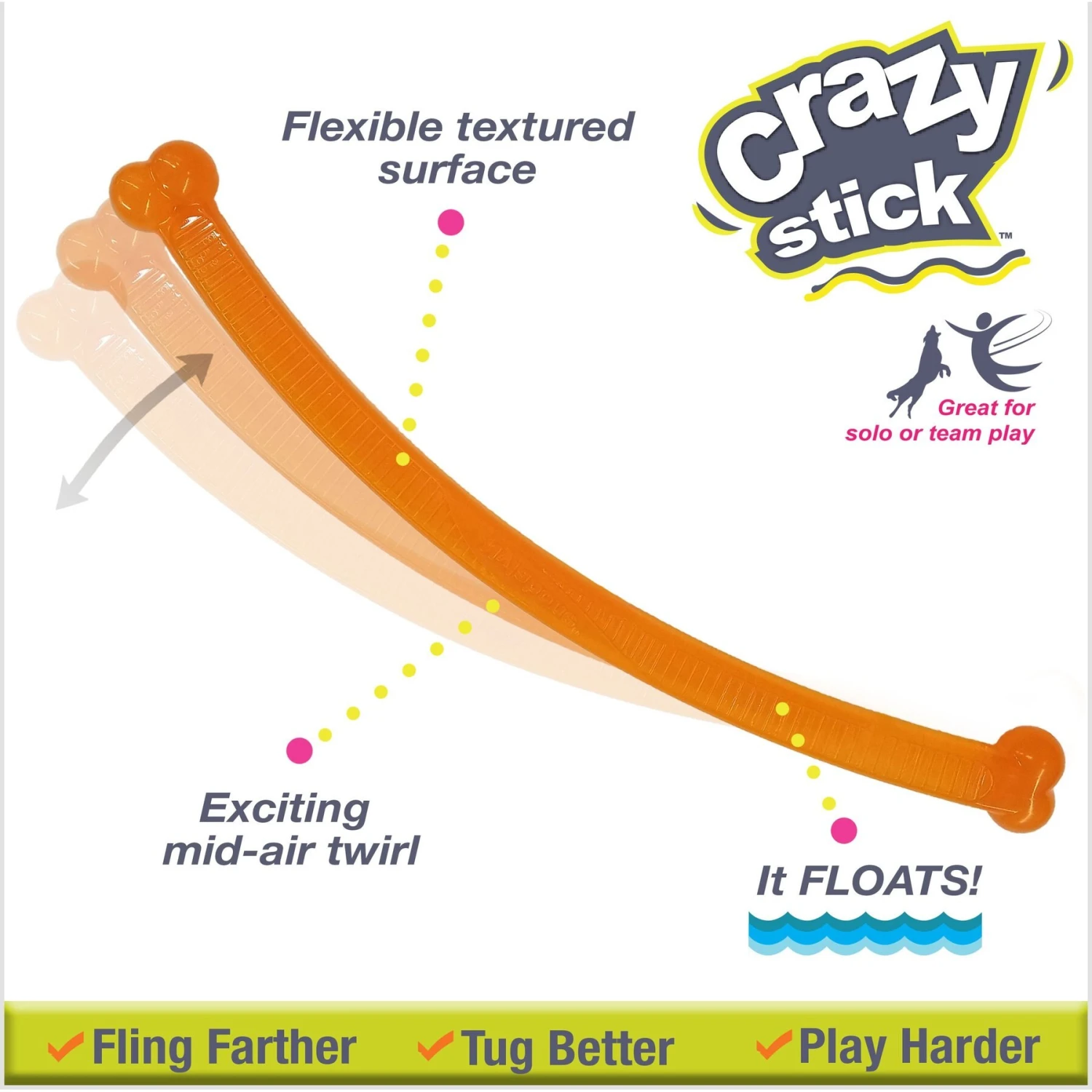 Nylabone Power Play Crazy Stick Dog Toy, Orange - Image 2