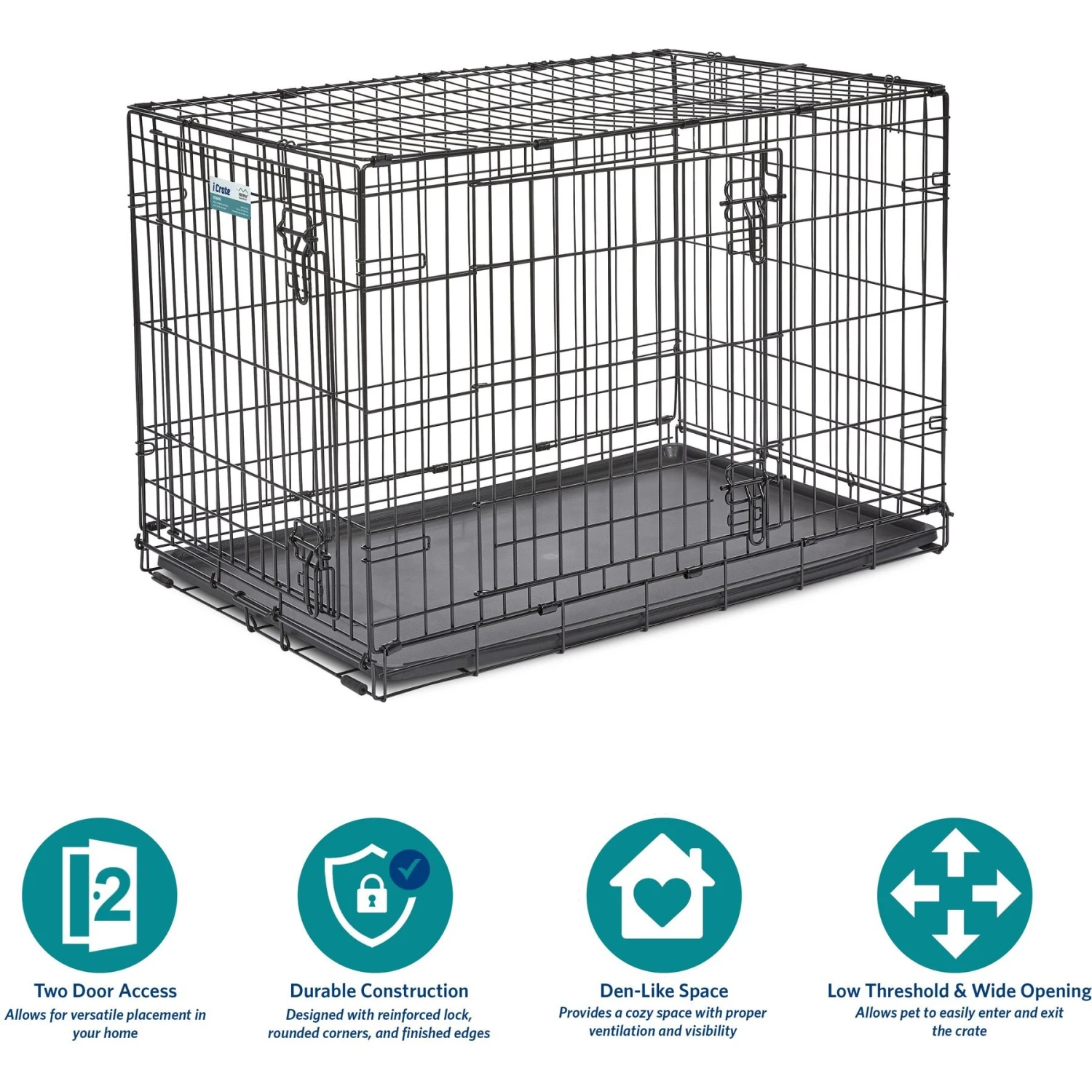 MidWest ICrate Fold & Carry Double Door Collapsible Wire Dog Crate & KONG Classic Dog Toy - Image 5