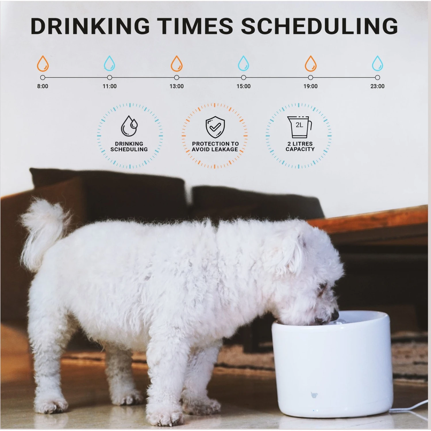 INSTACHEW Purrflow Smart Dog & Cat Water Fountain, White, 2-L - Image 2