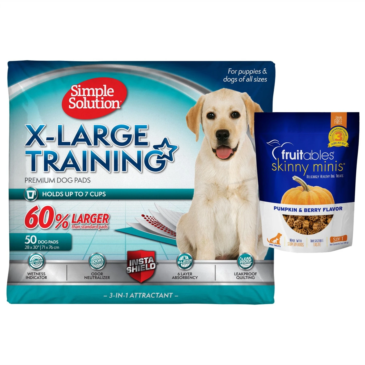 Simple Solution Extra Large Training Pads, 28" X 30" & Fruitables Skinny Minis Pumpkin & Berry Flavor Dog Treats