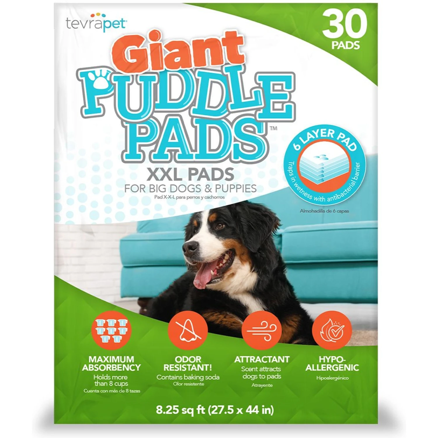 TevraPet Puddle Dog Potty Pads, XX-Large, 30 Count