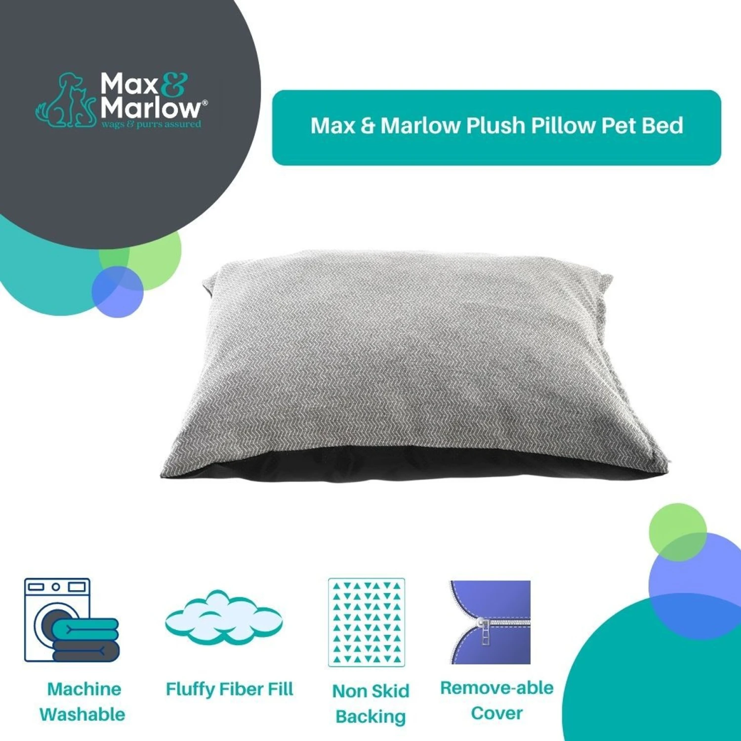 Max & Marlow Plush Pillow Cat & Dog Bed, Large - Image 2