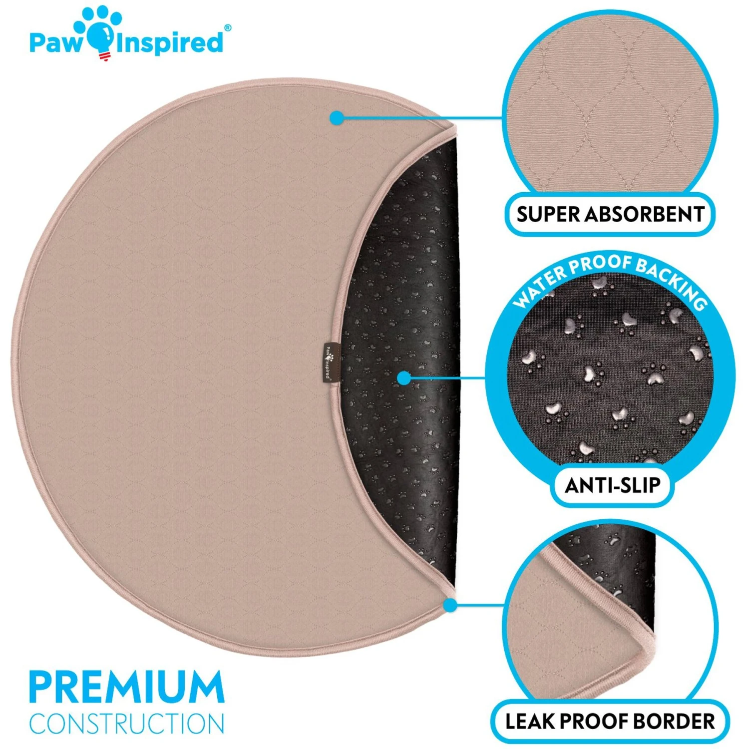 Paw Inspired Round Washable Dog Pee Pads, 2 Count - Image 4