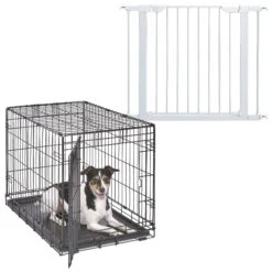MidWest ICrate Fold & Carry Single Door Collapsible Wire Dog Crate & MidWest Steel Pet Gate