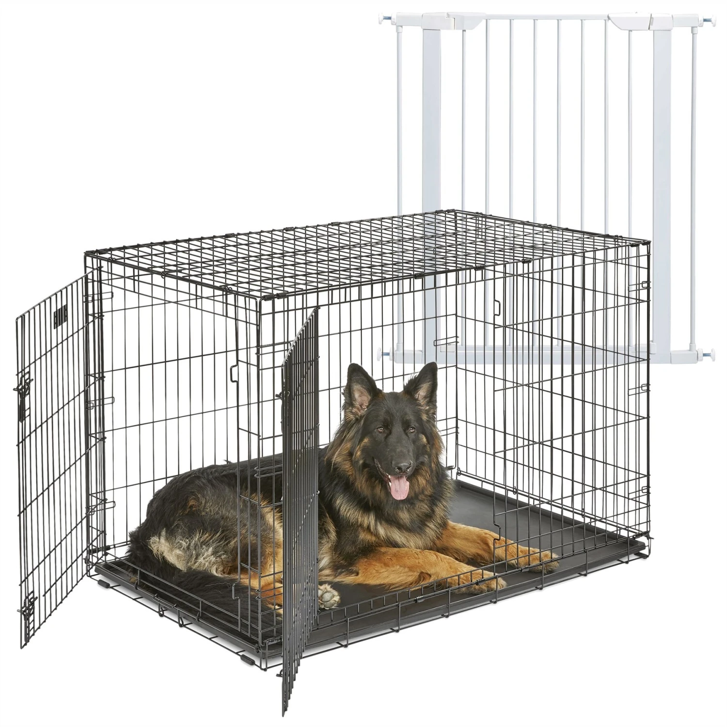 MidWest ICrate Fold & Carry Double Door Collapsible Wire Dog Crate & MidWest Steel Pet Gate
