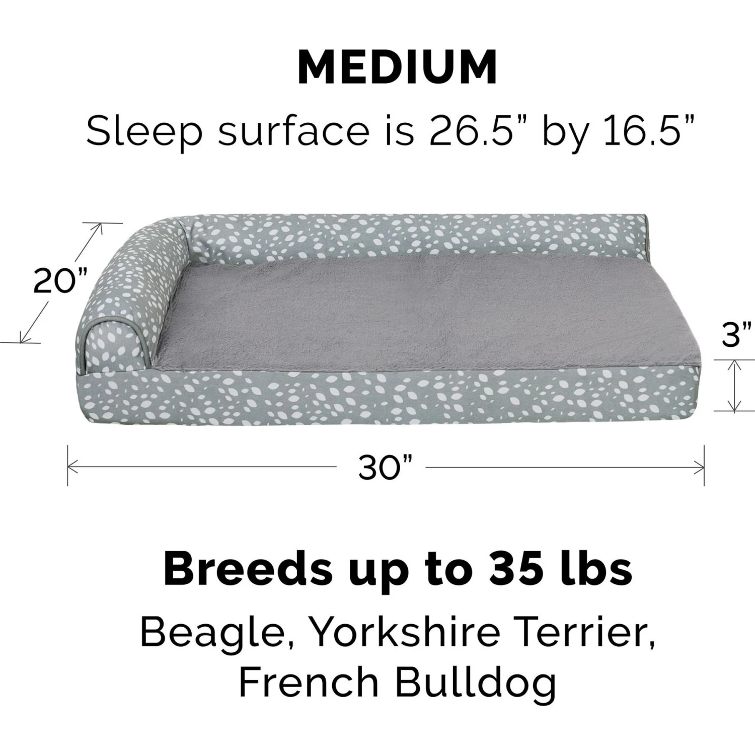 FurHaven Plush Fur & Almond Print Memory Foam Top Deluxe L-Chaise Sofa Cat & Dog Bed - Image 2