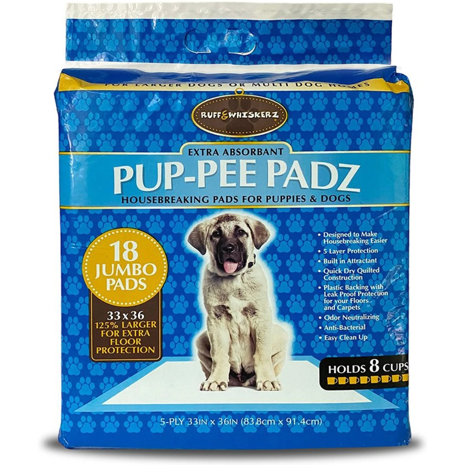 Ruff & Whiskers Pup-Pee Padz Dog Potty Pads, Jumbo, 18 Count